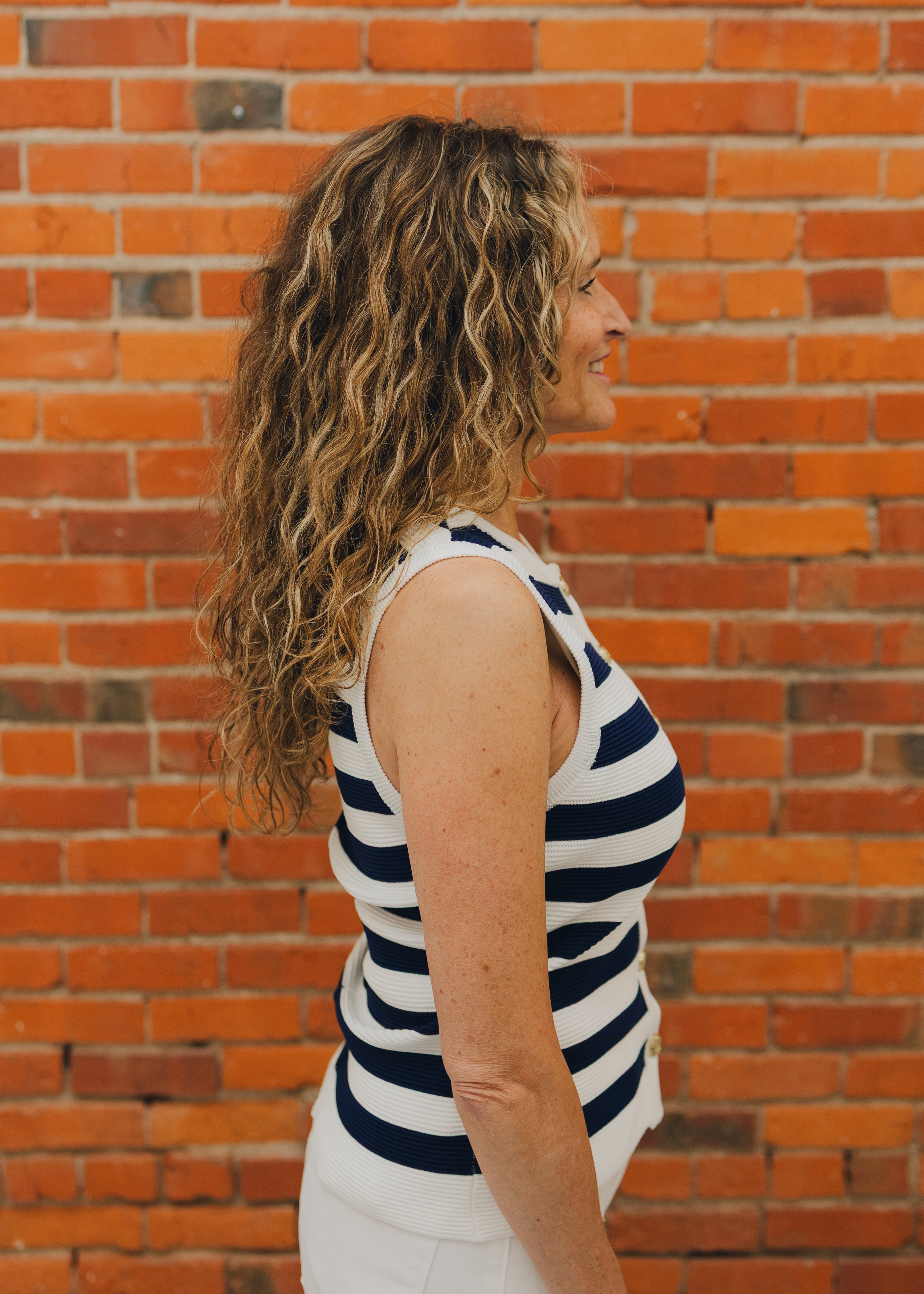 Button Front Striped Sleeveless Sweater