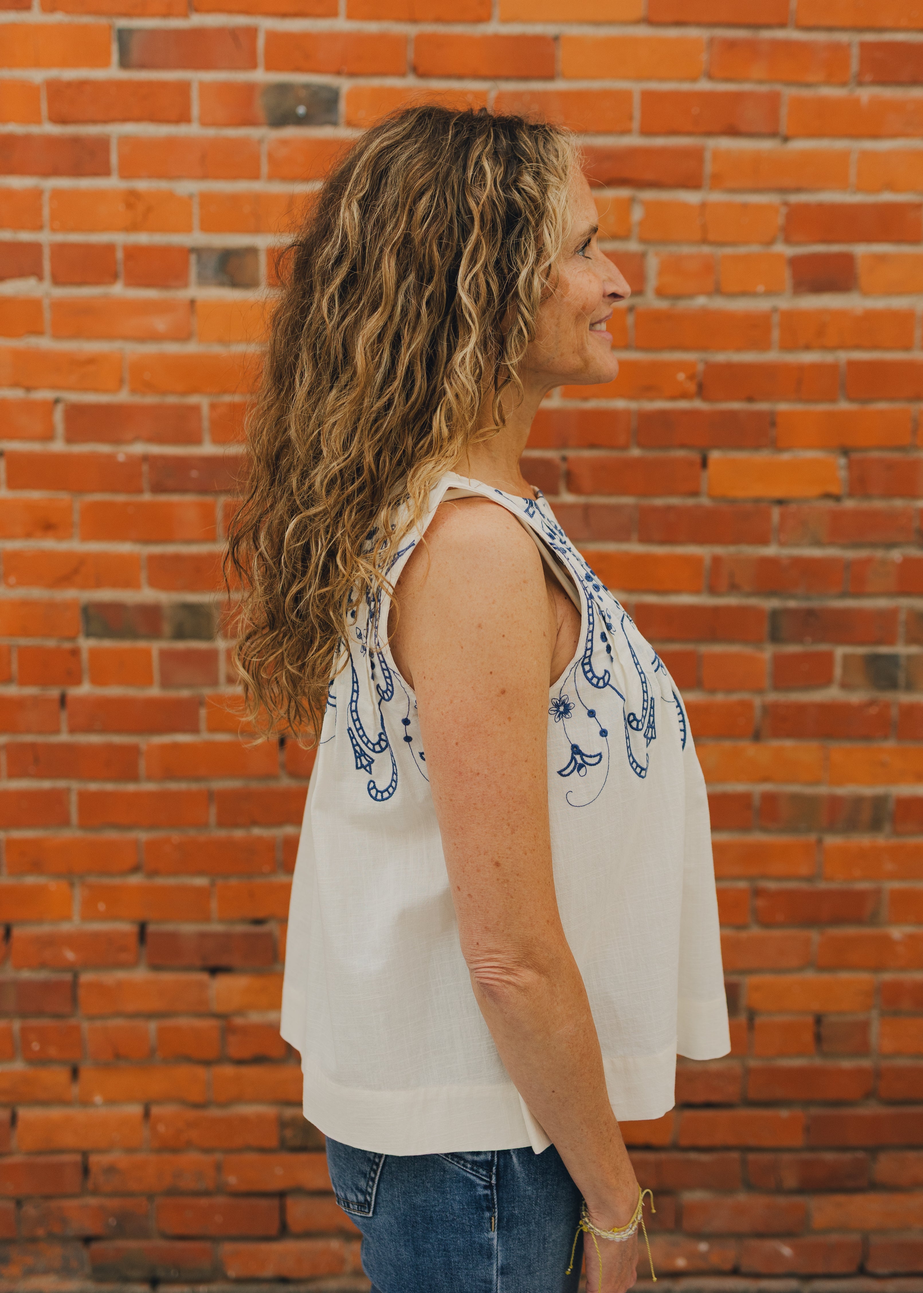 Sleeveless Boat Neck Top W/ Pintucks