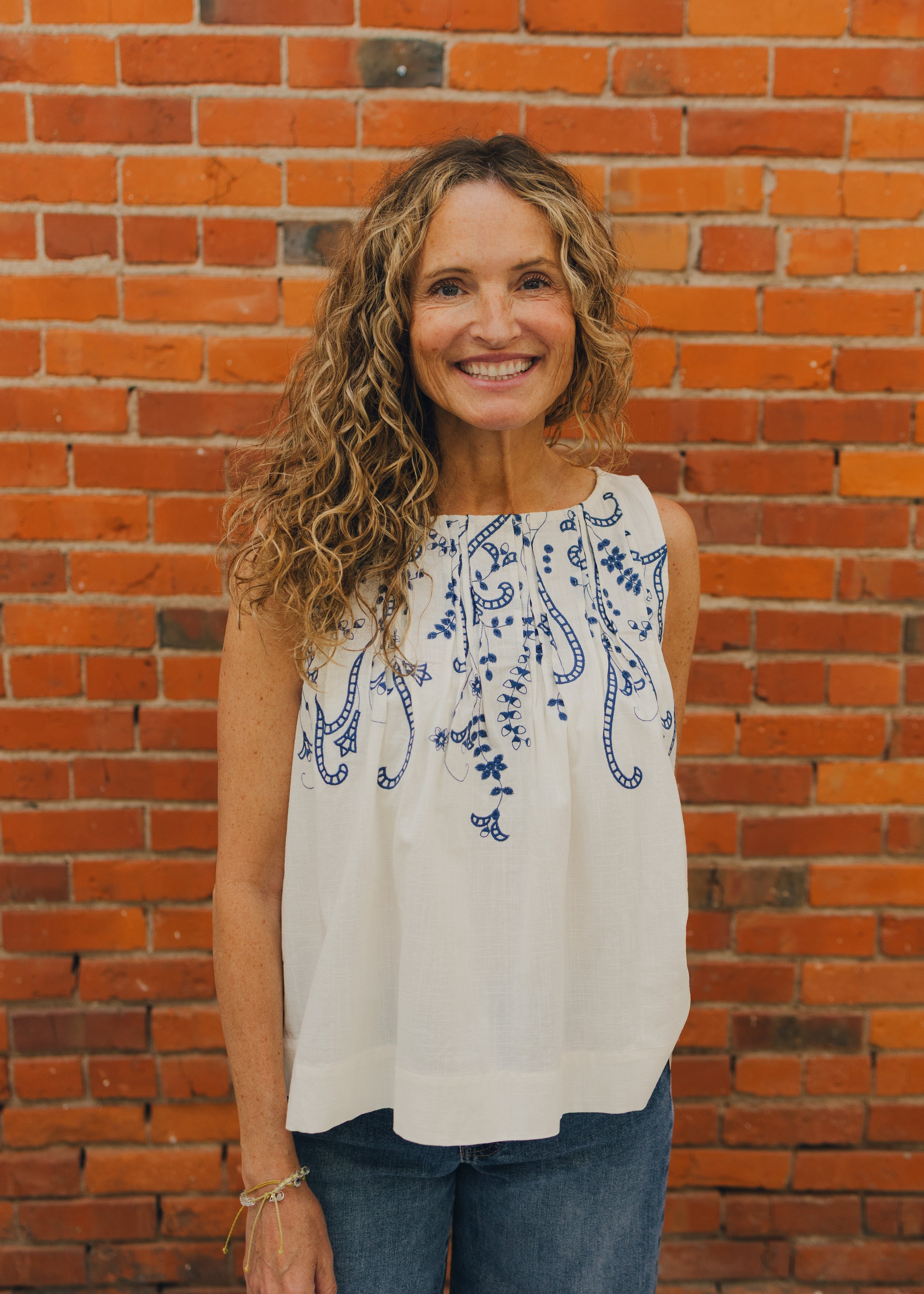Sleeveless Boat Neck Top W/ Pintucks