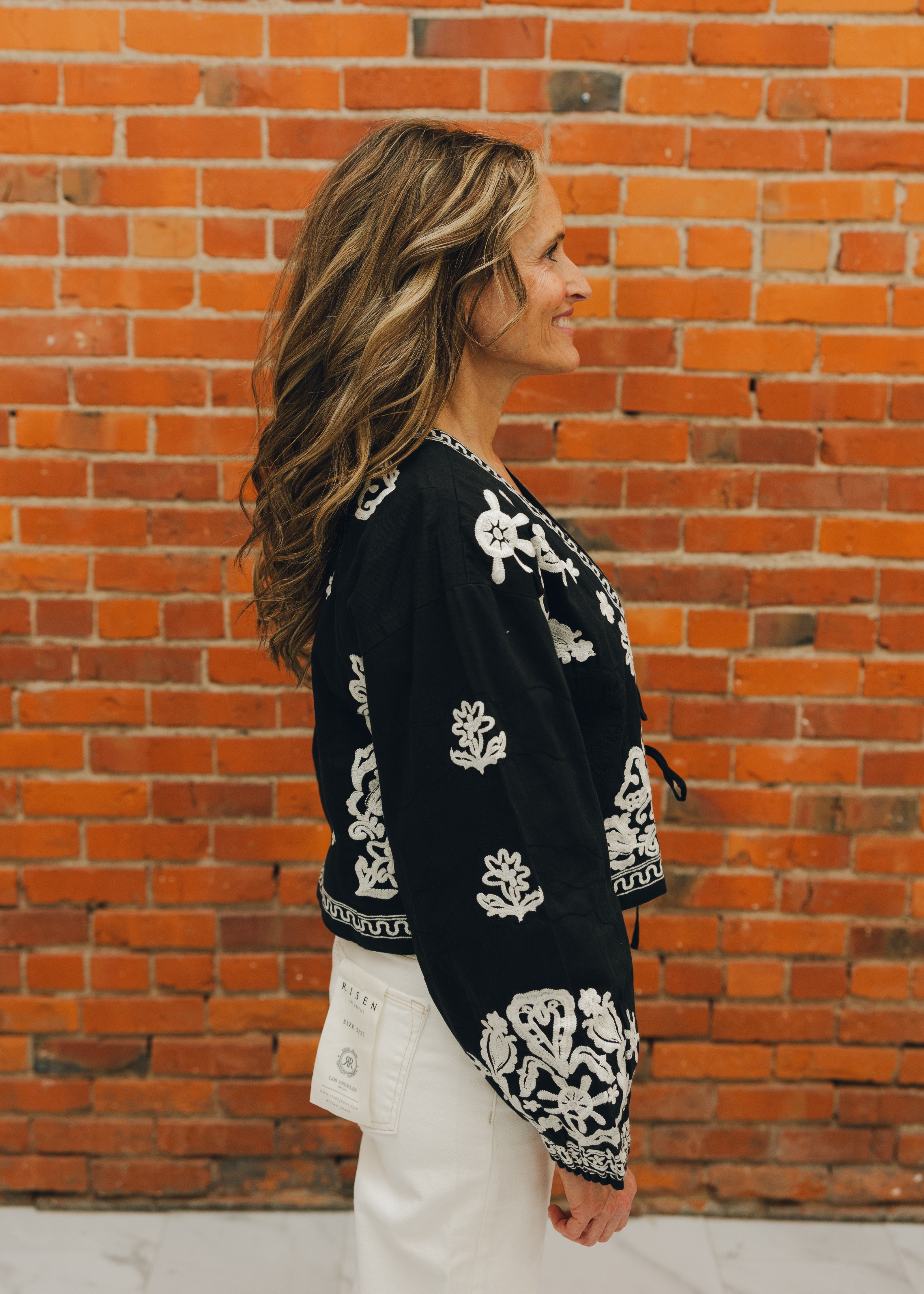 Elan Embroidered Tie Front Jacket