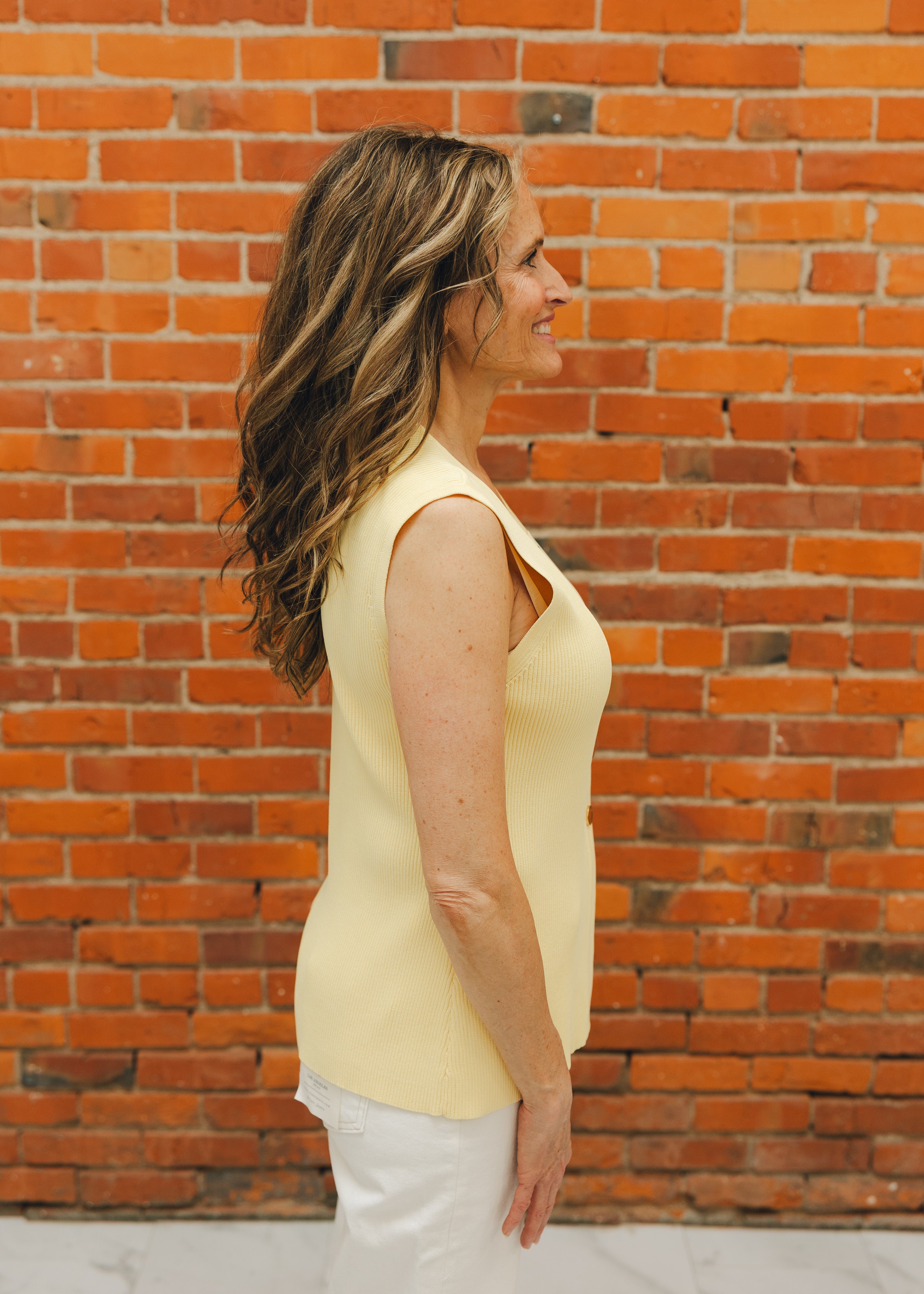 Button Front Ribbed Sleeveless Top