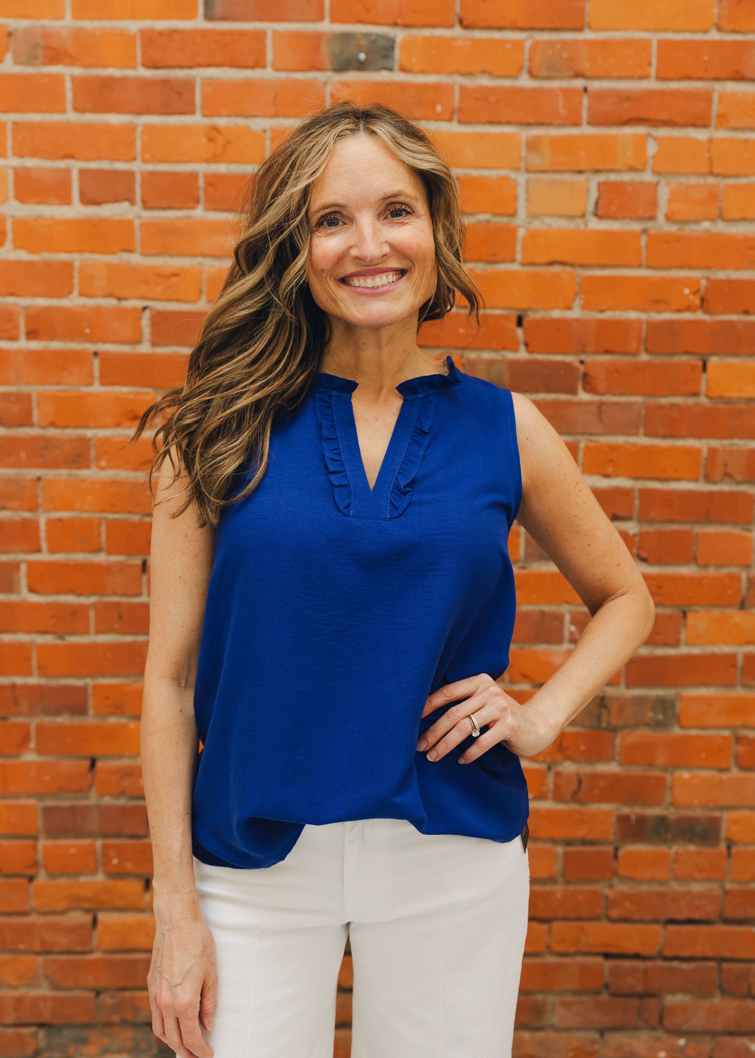 Sleeveless Ruffle V Neck Top