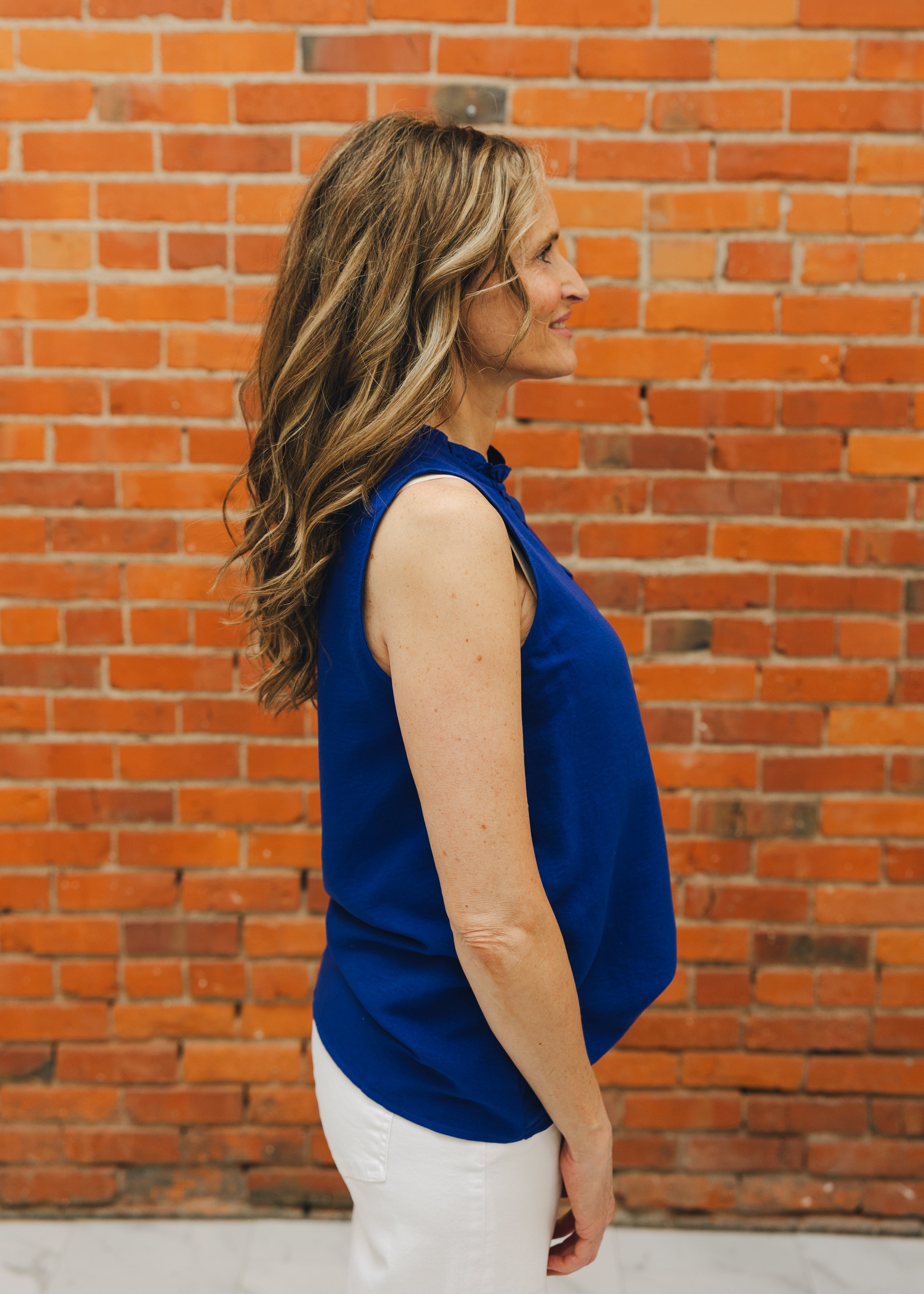 Sleeveless Ruffle V Neck Top