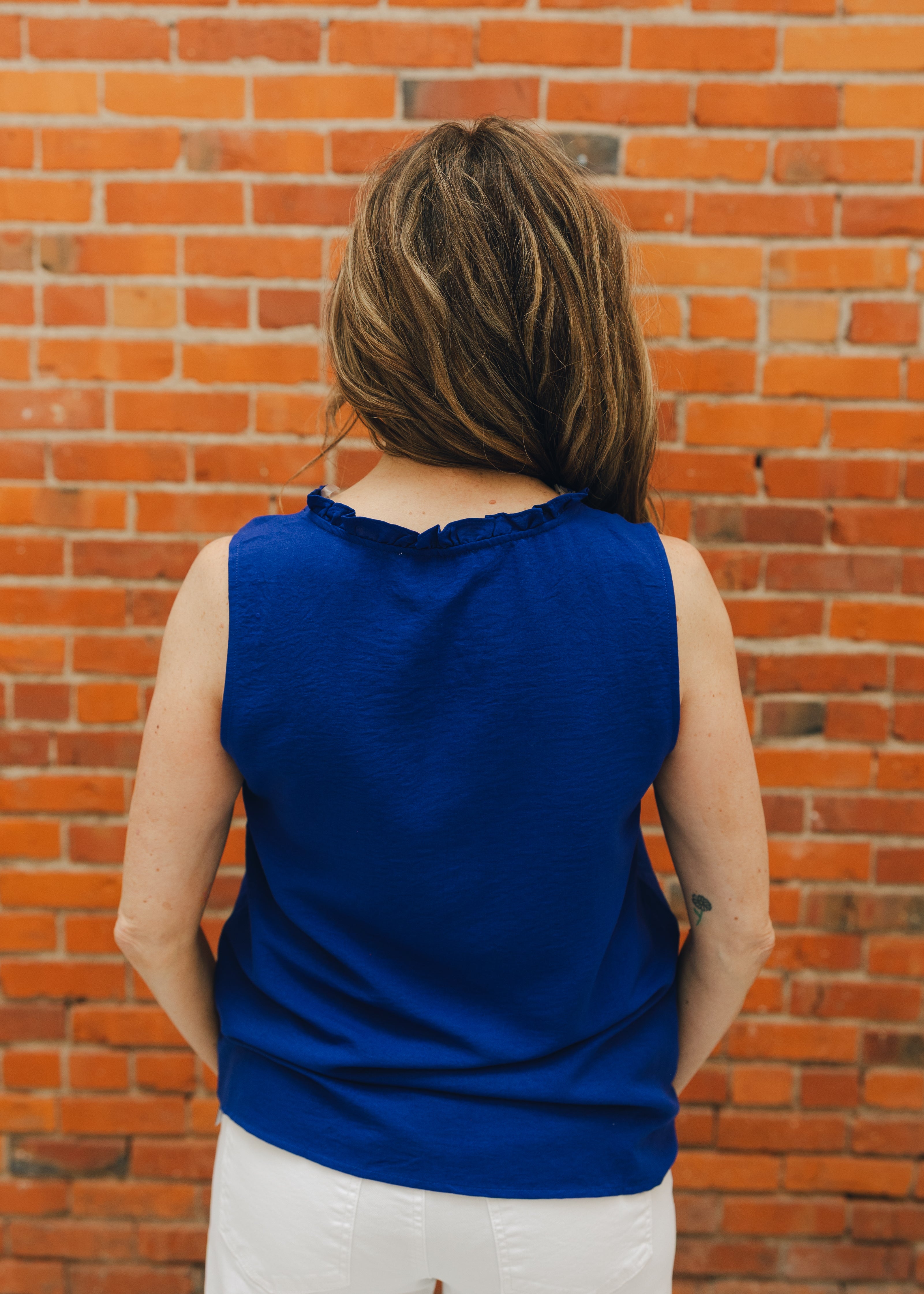 Sleeveless Ruffle V Neck Top