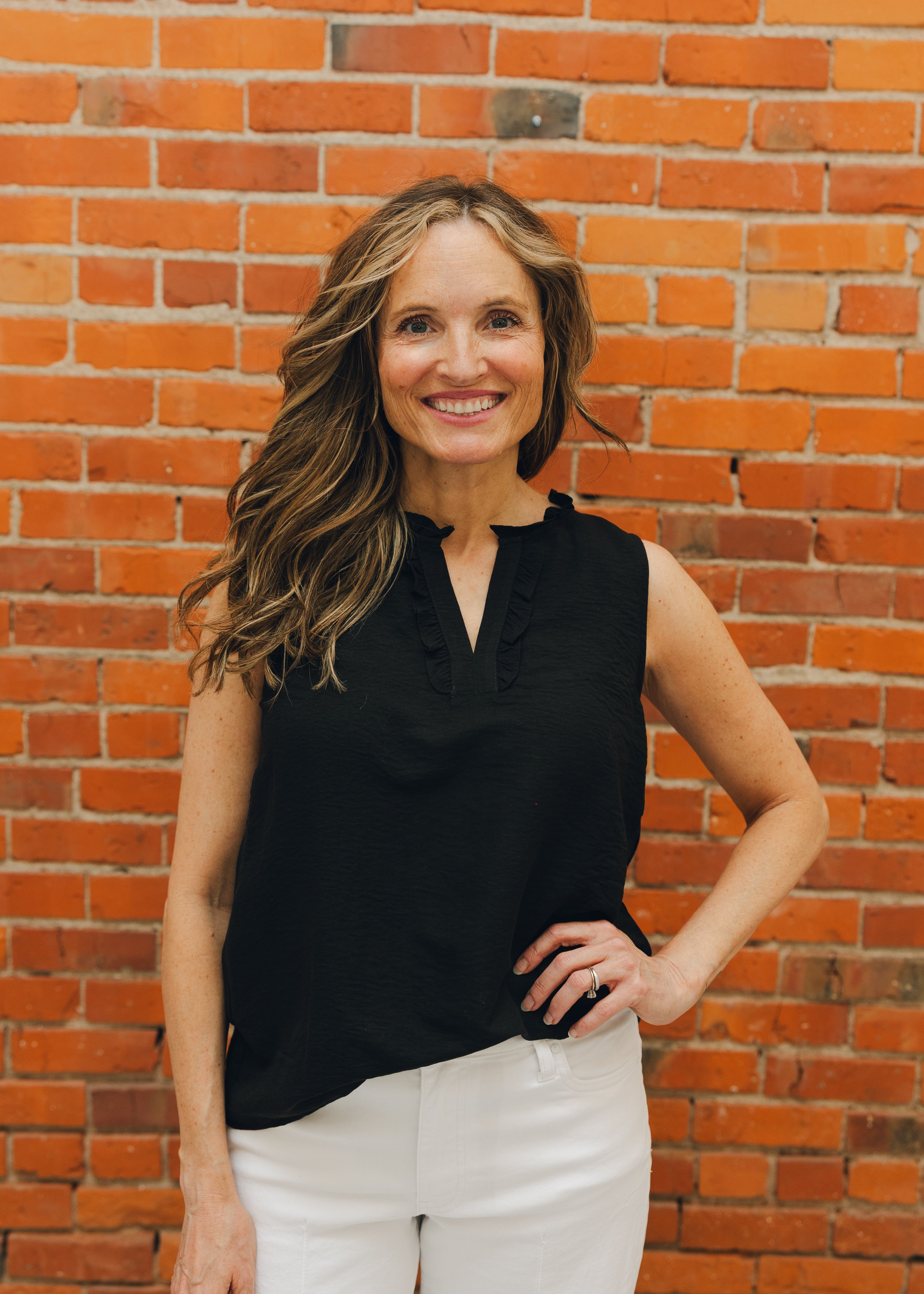 Sleeveless Ruffle V Neck Top