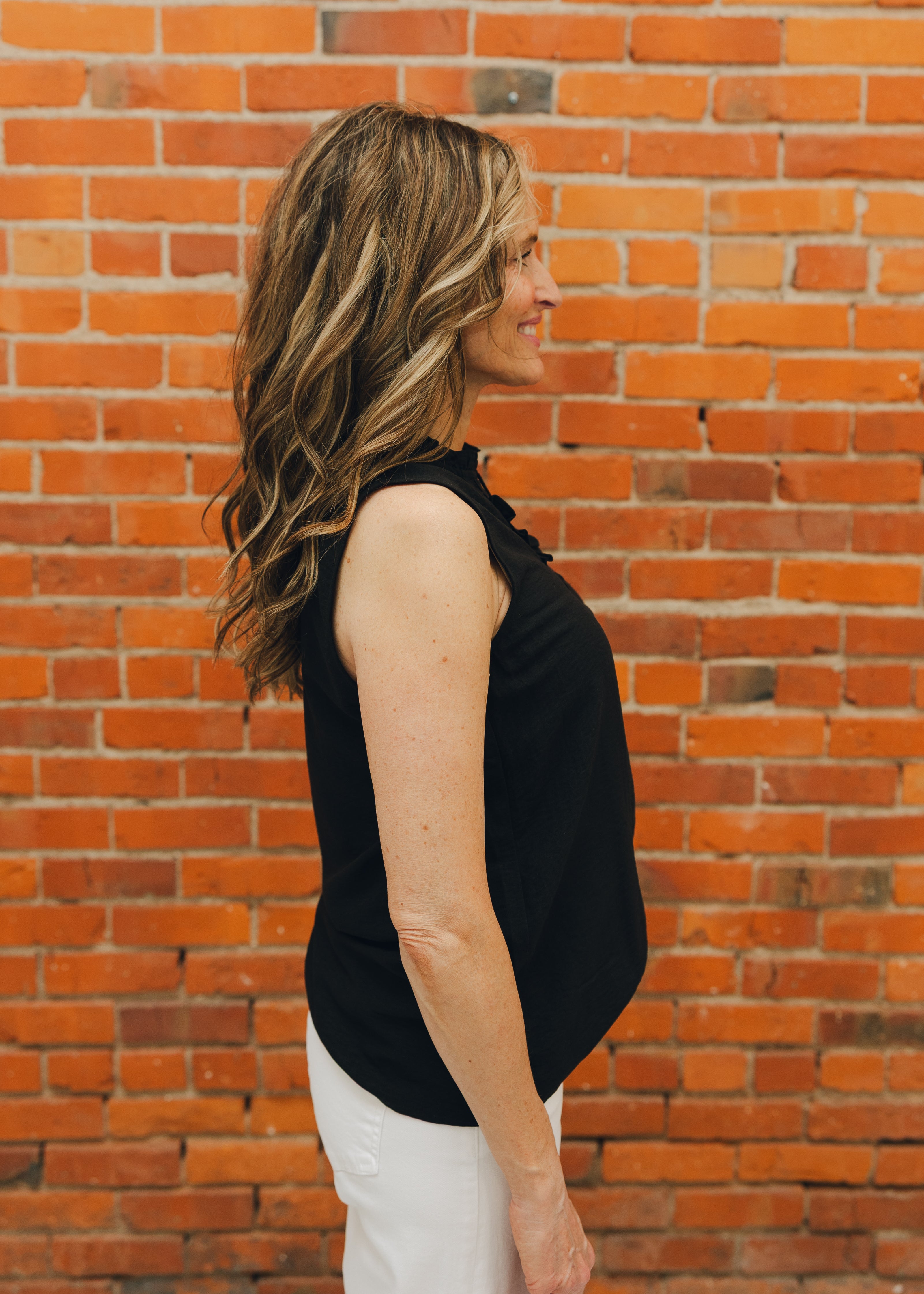 Sleeveless Ruffle V Neck Top