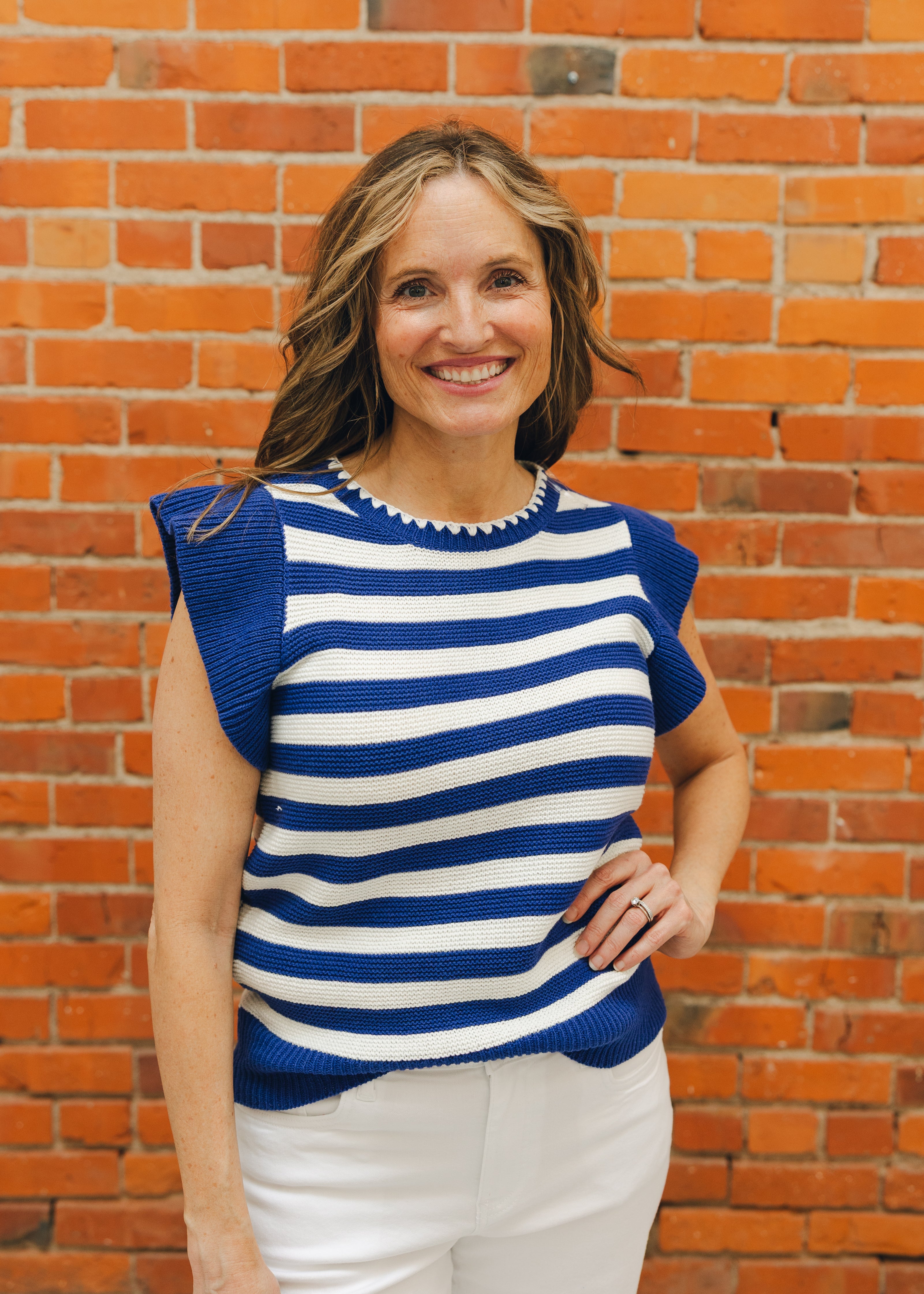 Striped Ruffle Short Sleeve Sweater