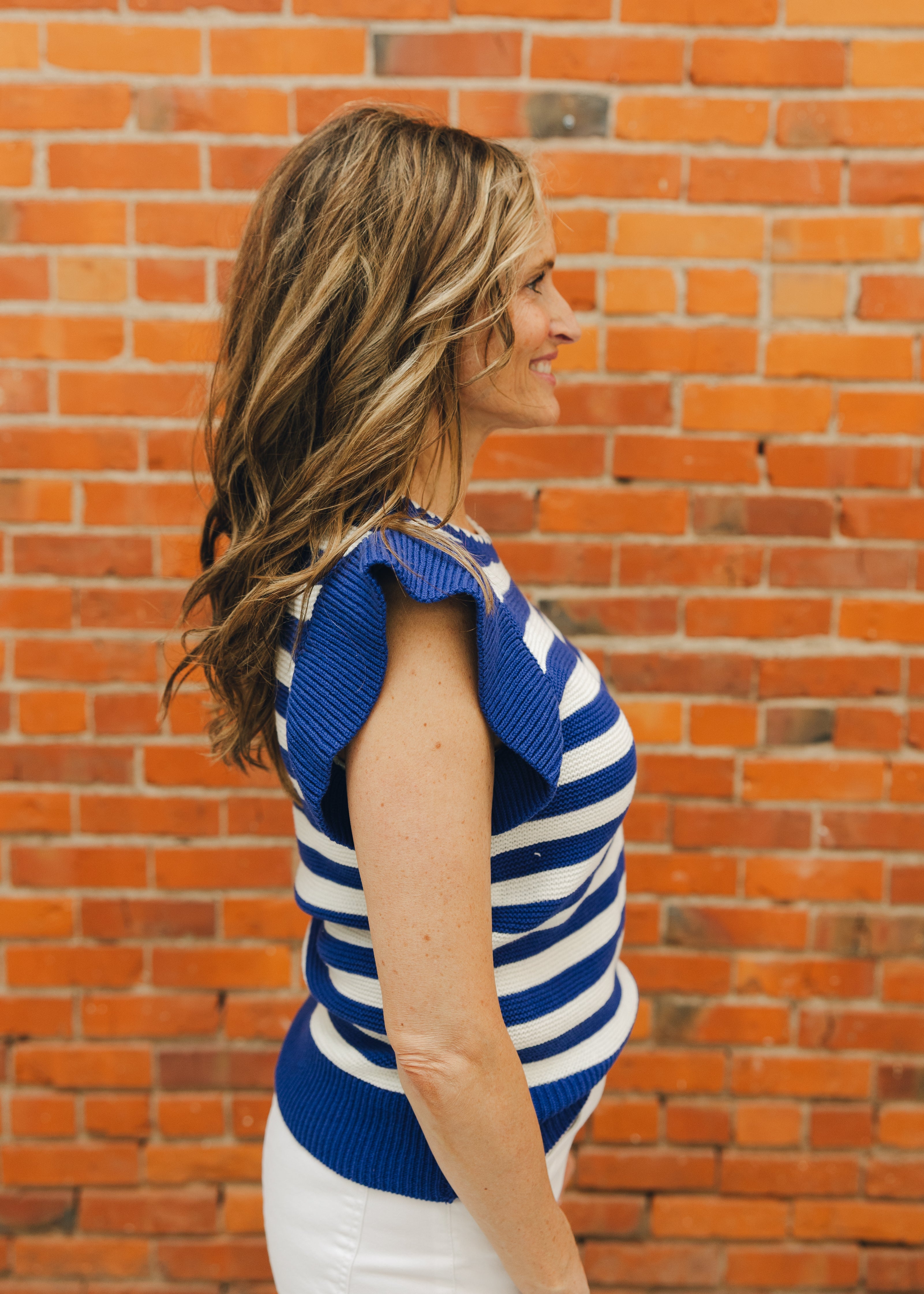 Striped Ruffle Short Sleeve Sweater