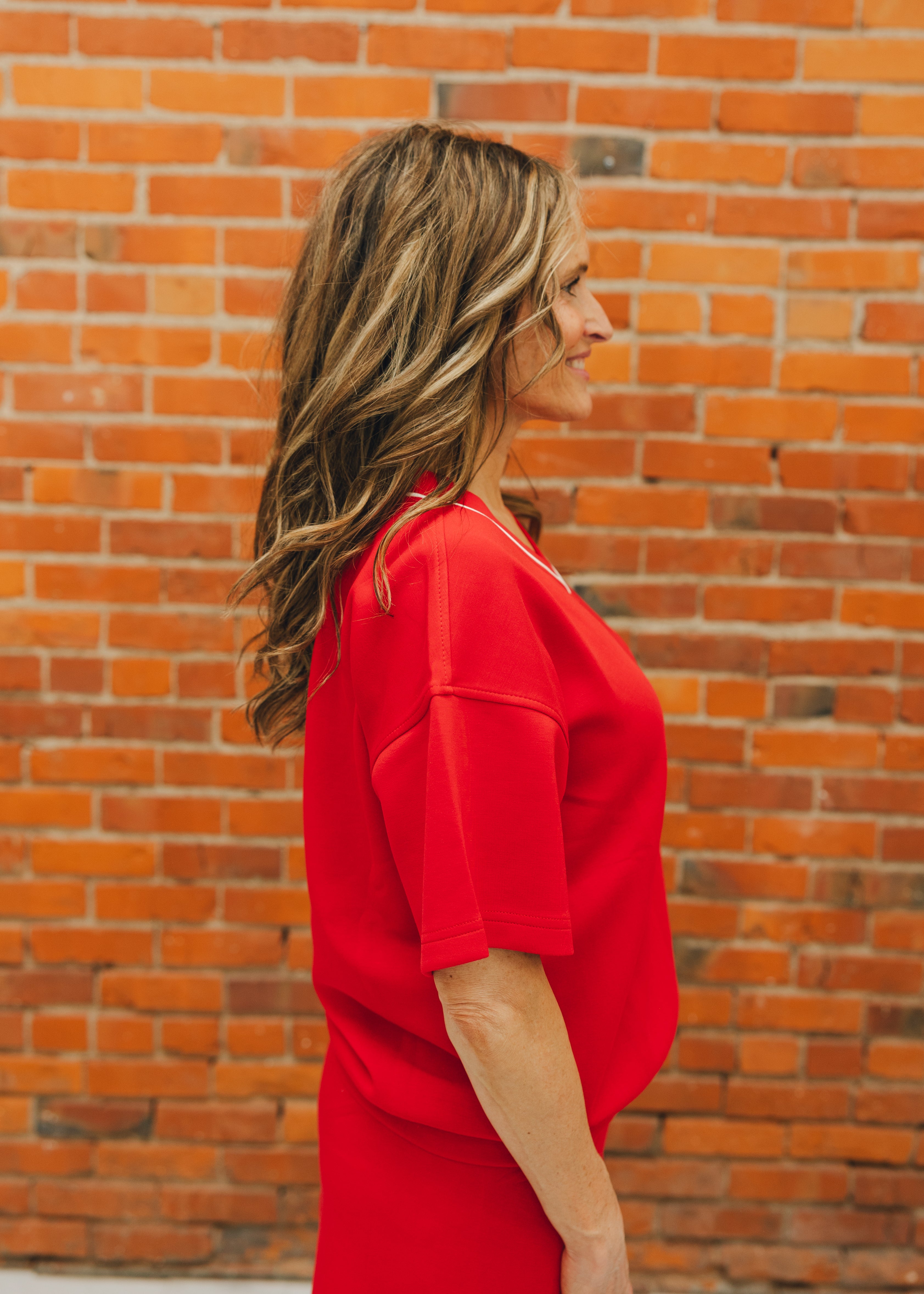 Modal Poly Flat Piping V-Neck Top