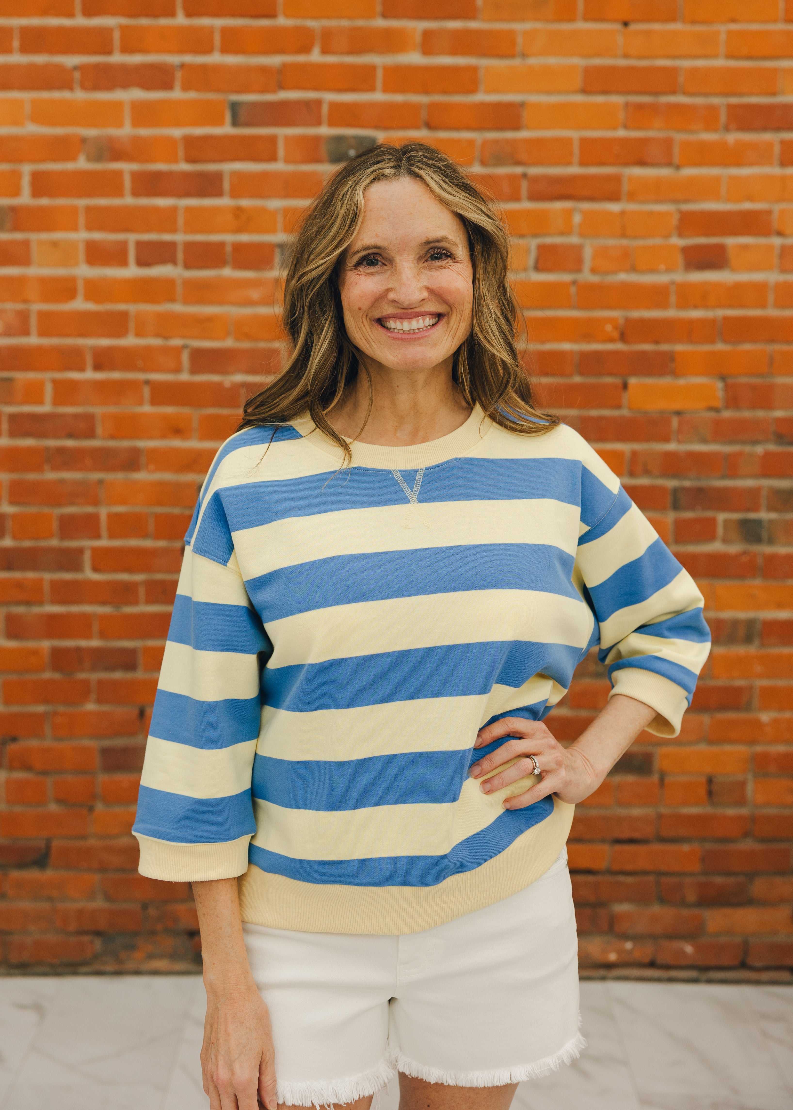 3/4 Sleeve Striped Sweatshirt