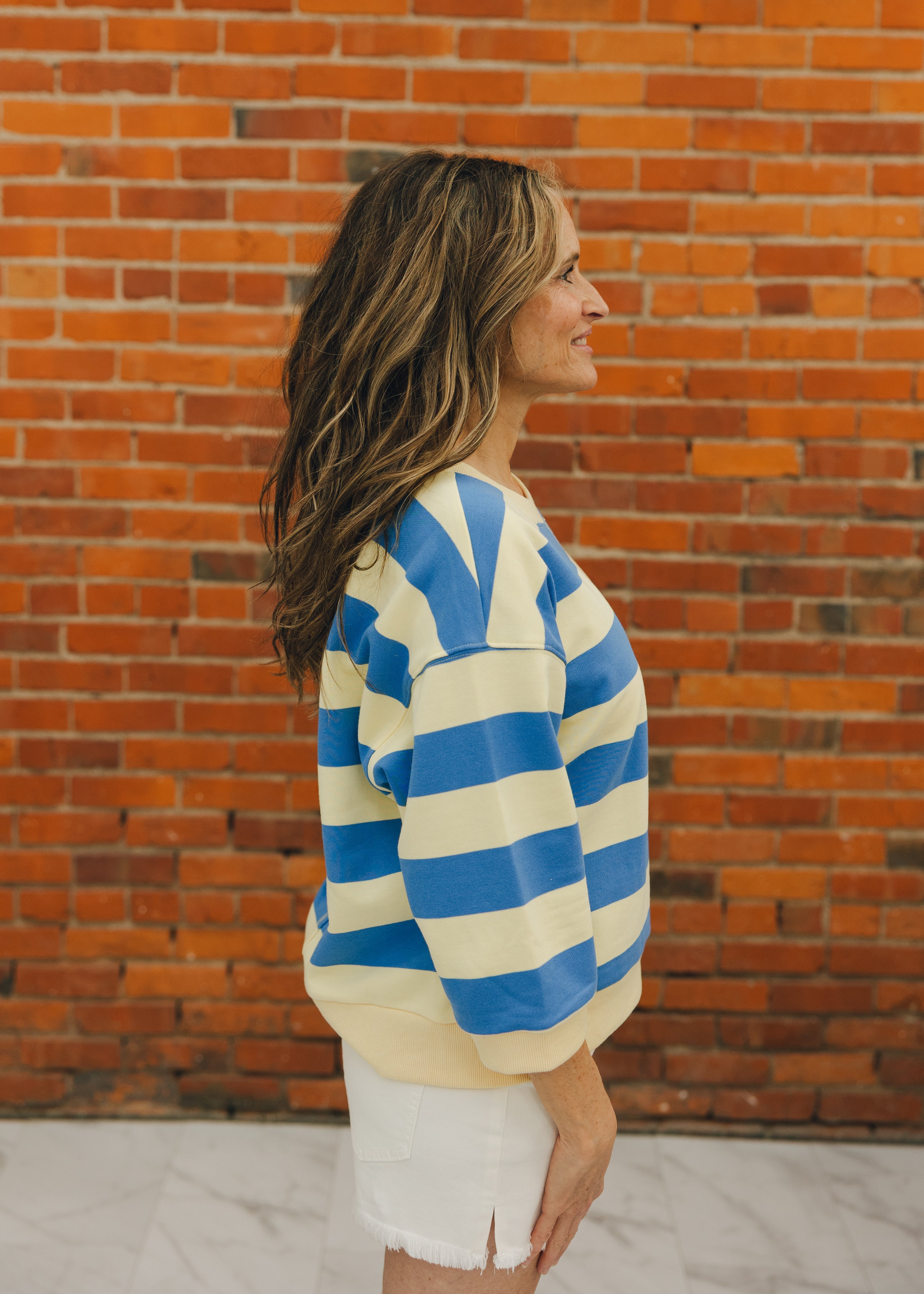 3/4 Sleeve Striped Sweatshirt