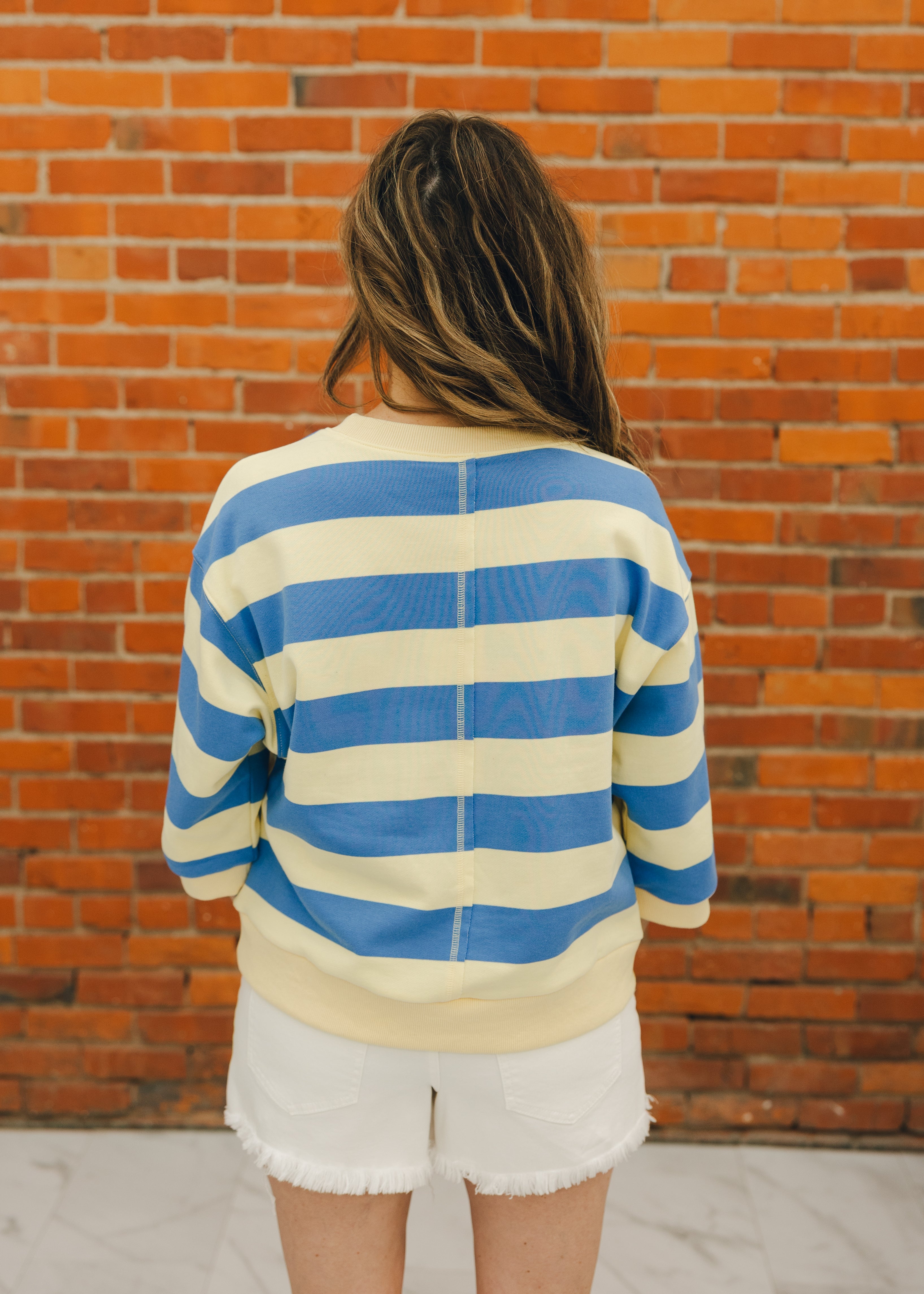3/4 Sleeve Striped Sweatshirt