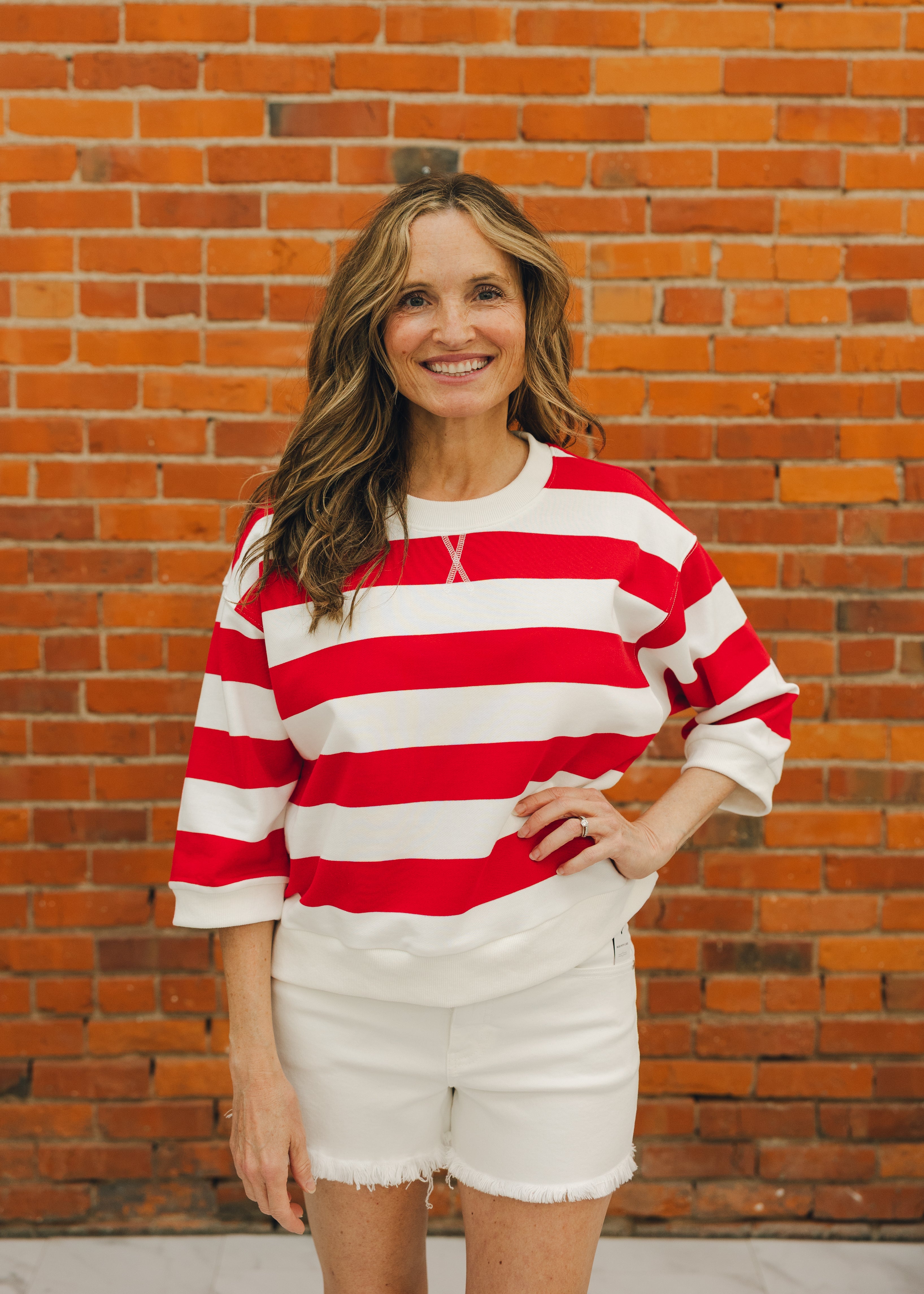 3/4 Sleeve Striped Sweatshirt