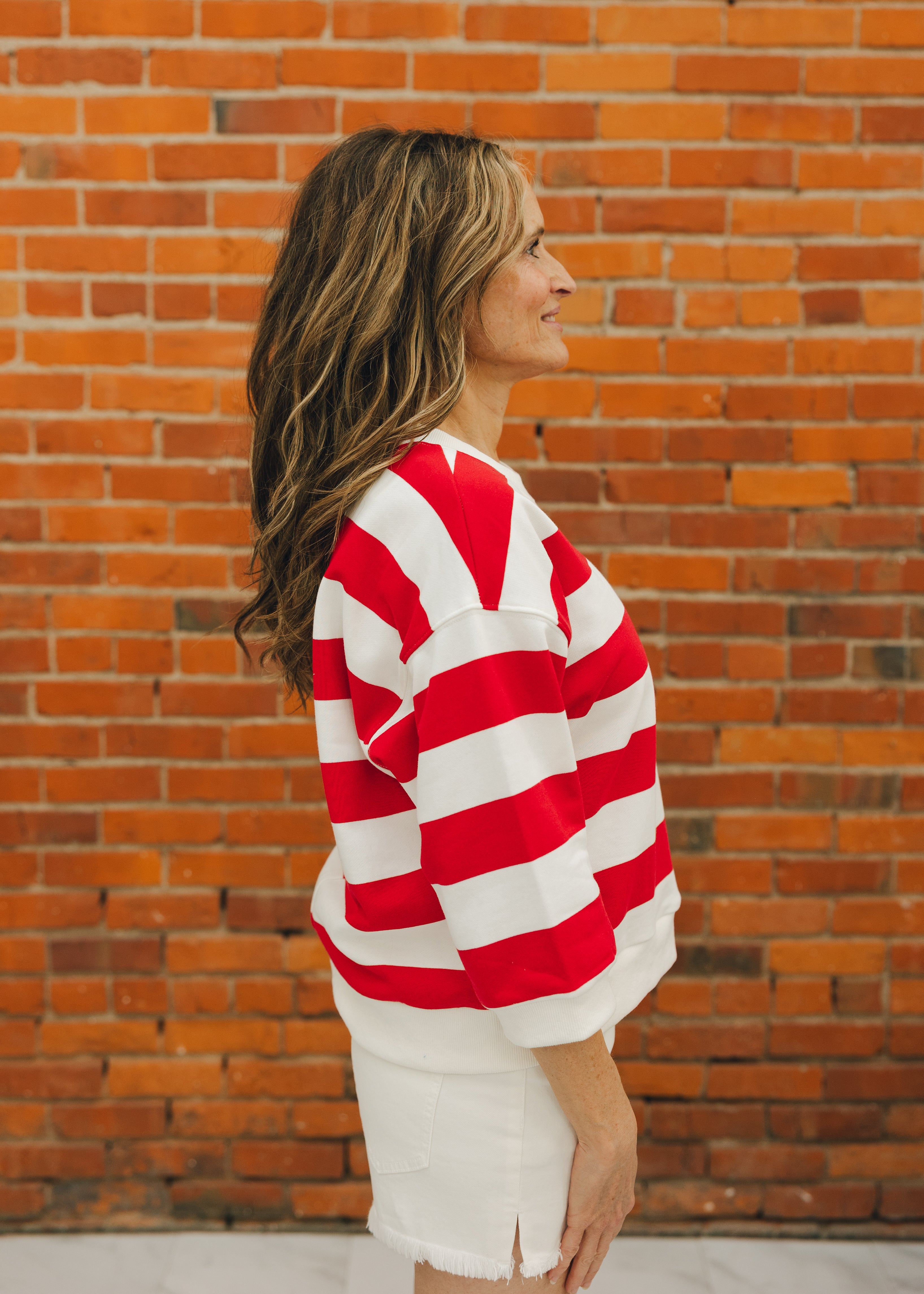 3/4 Sleeve Striped Sweatshirt