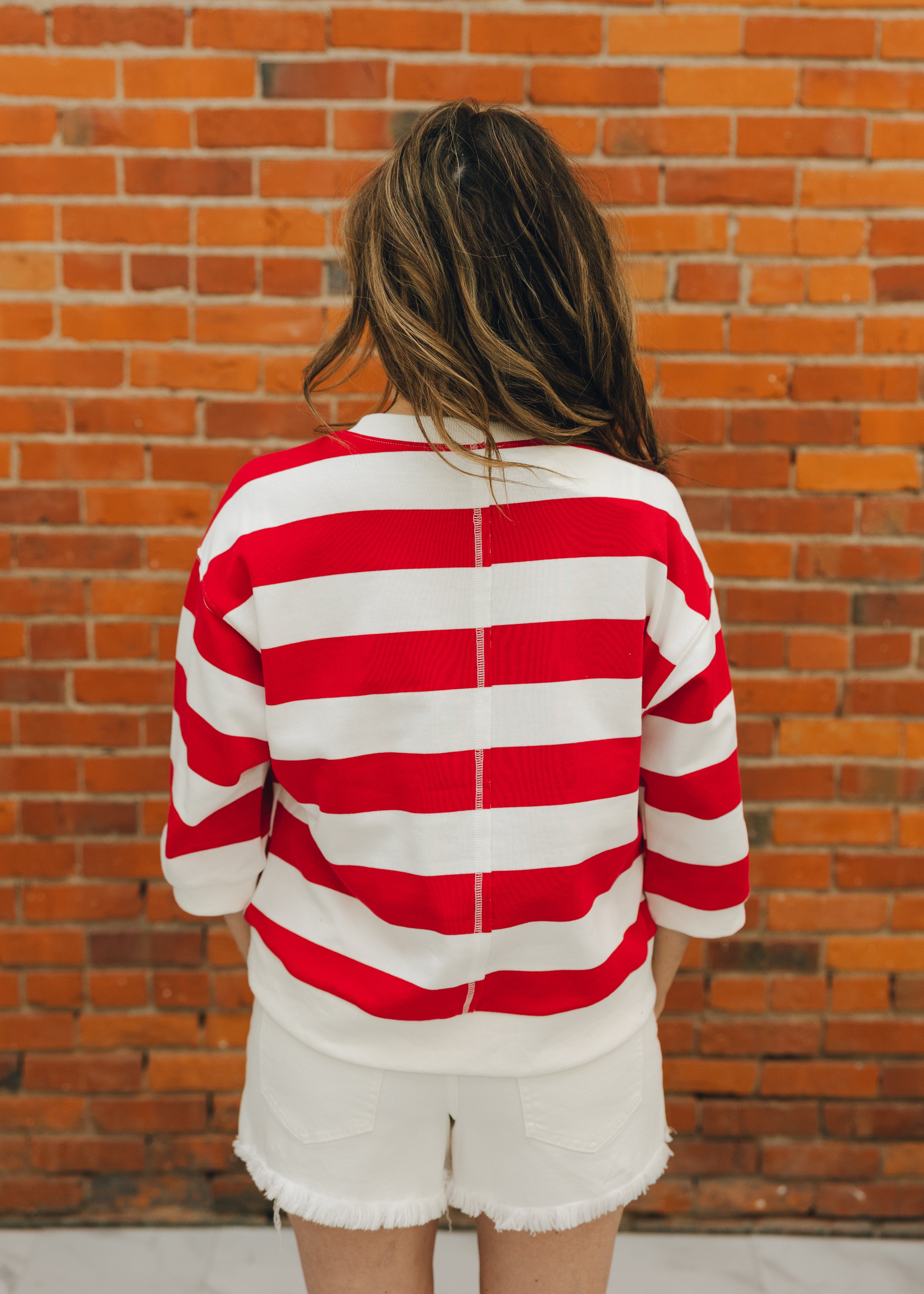 3/4 Sleeve Striped Sweatshirt