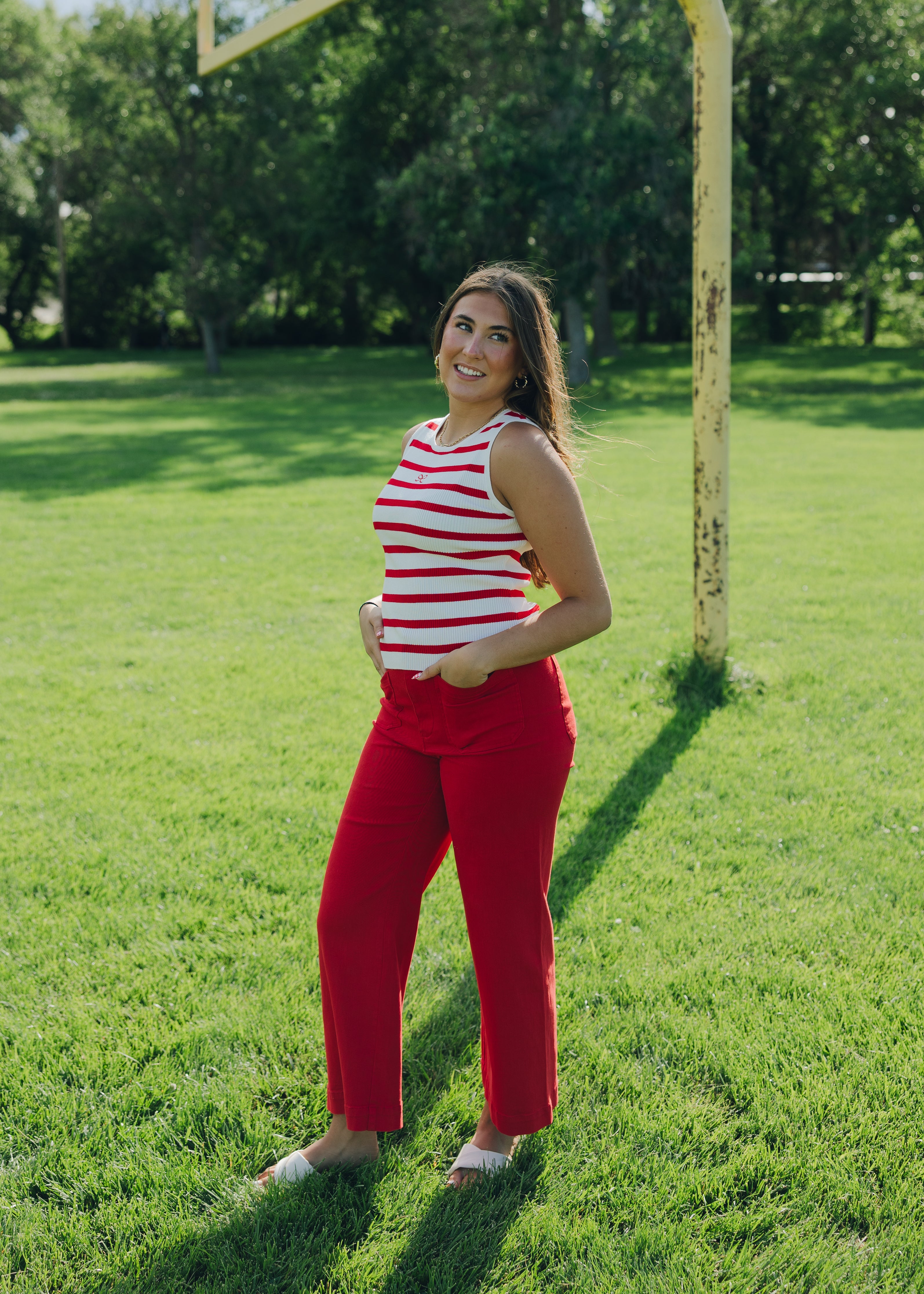 Striped Tank Top W/ Embroidered Bow