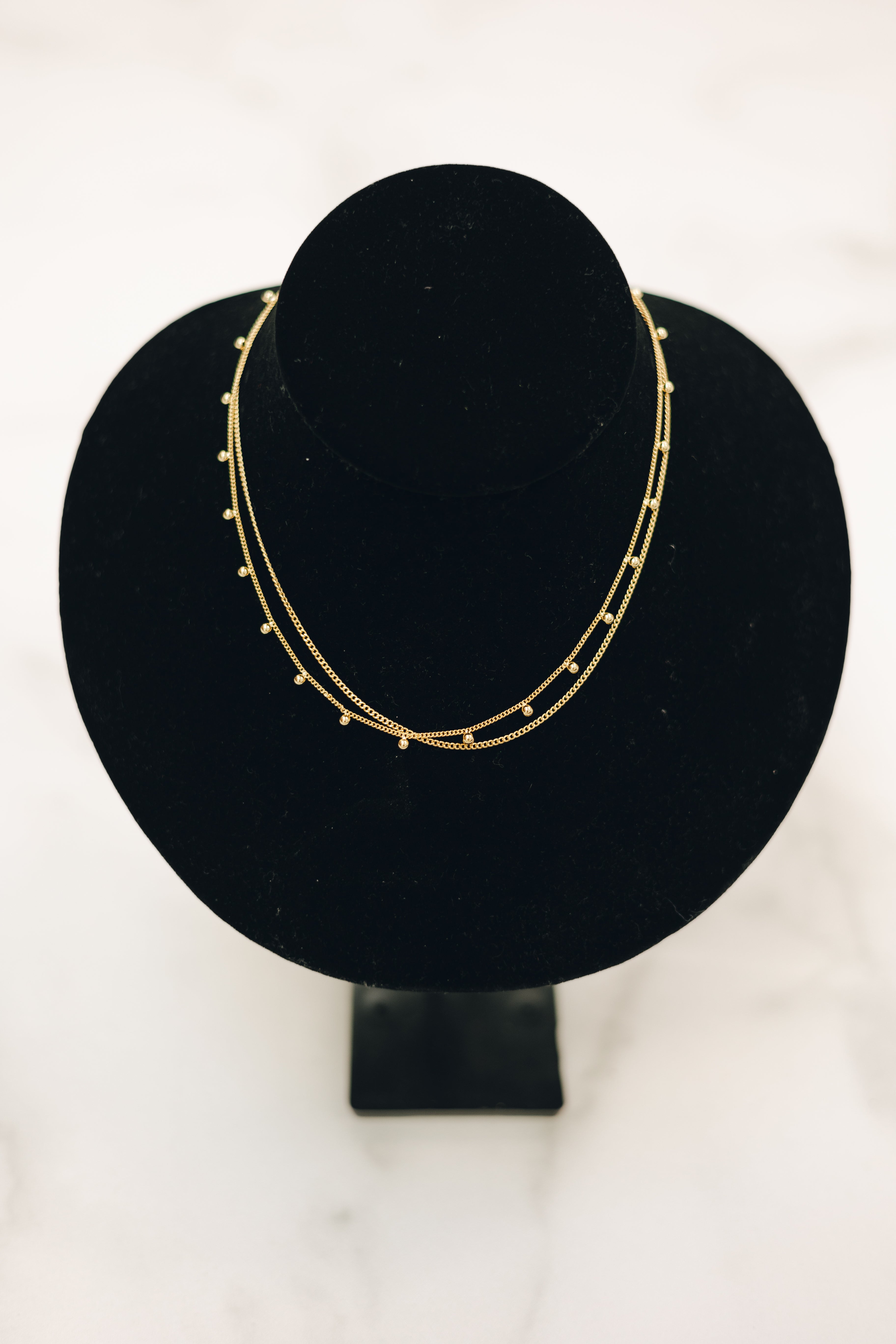 Gold-Dipped Two Layer Necklace w/ Ball Beads