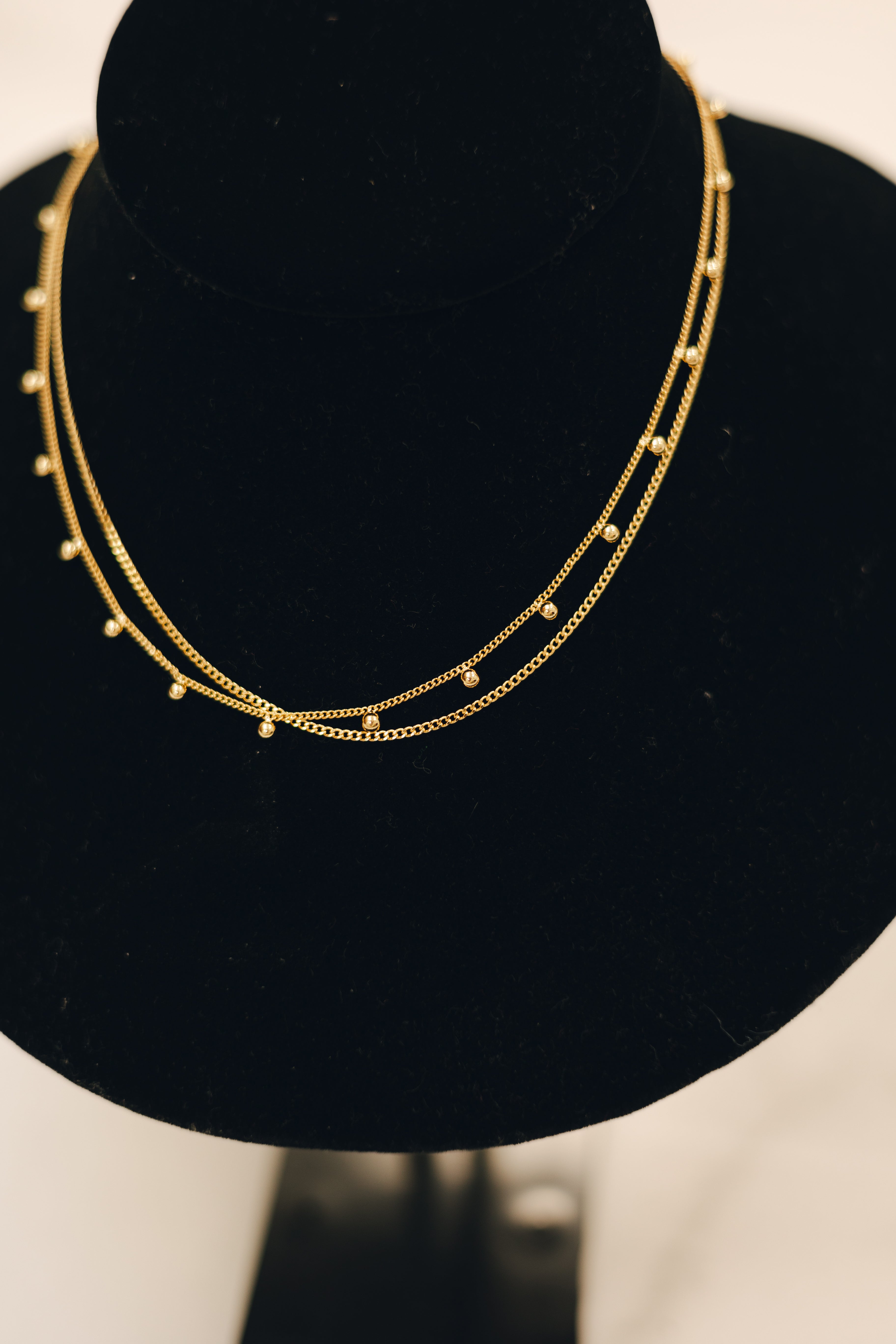 Gold-Dipped Two Layer Necklace w/ Ball Beads