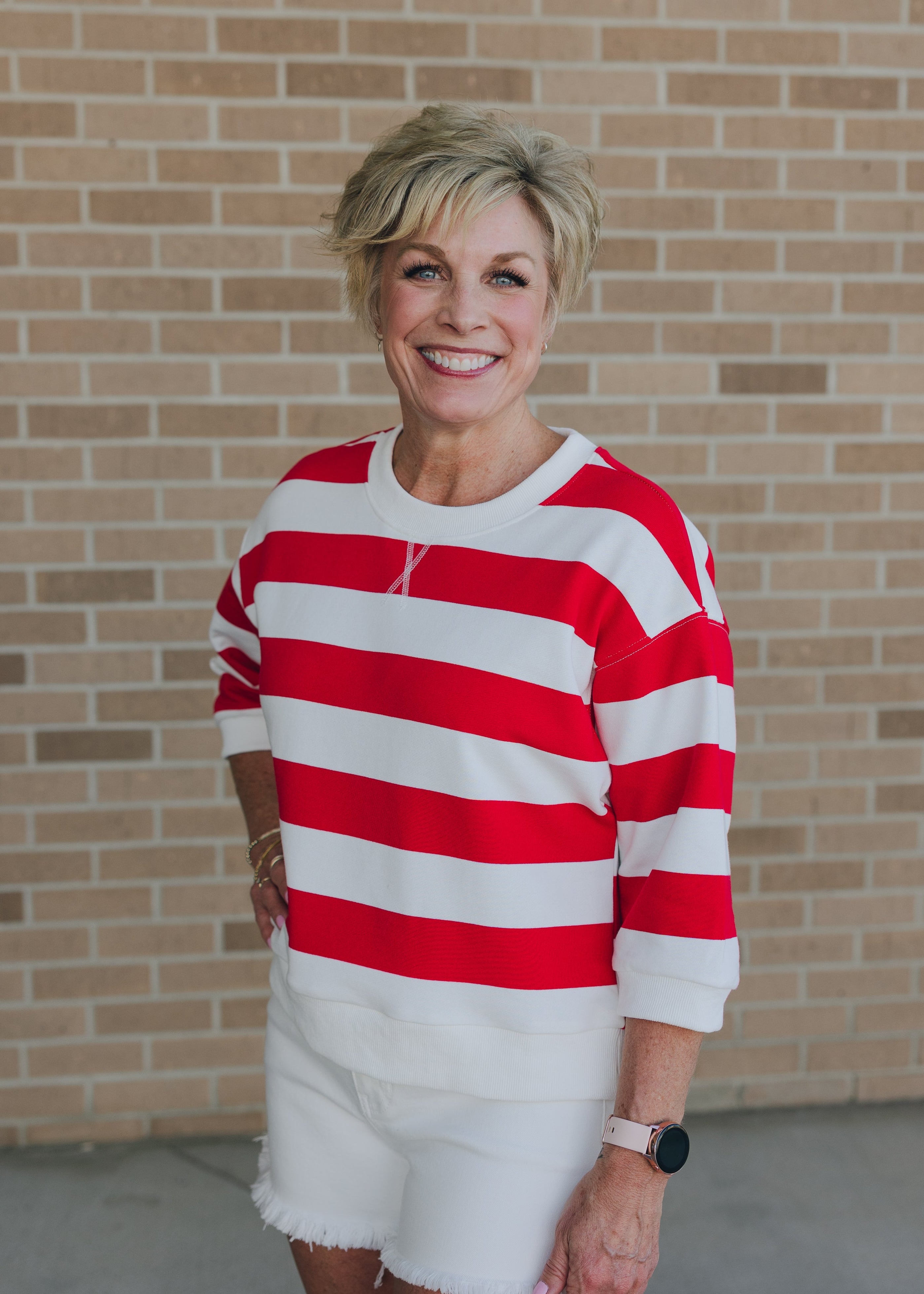 3/4 Sleeve Striped Sweatshirt
