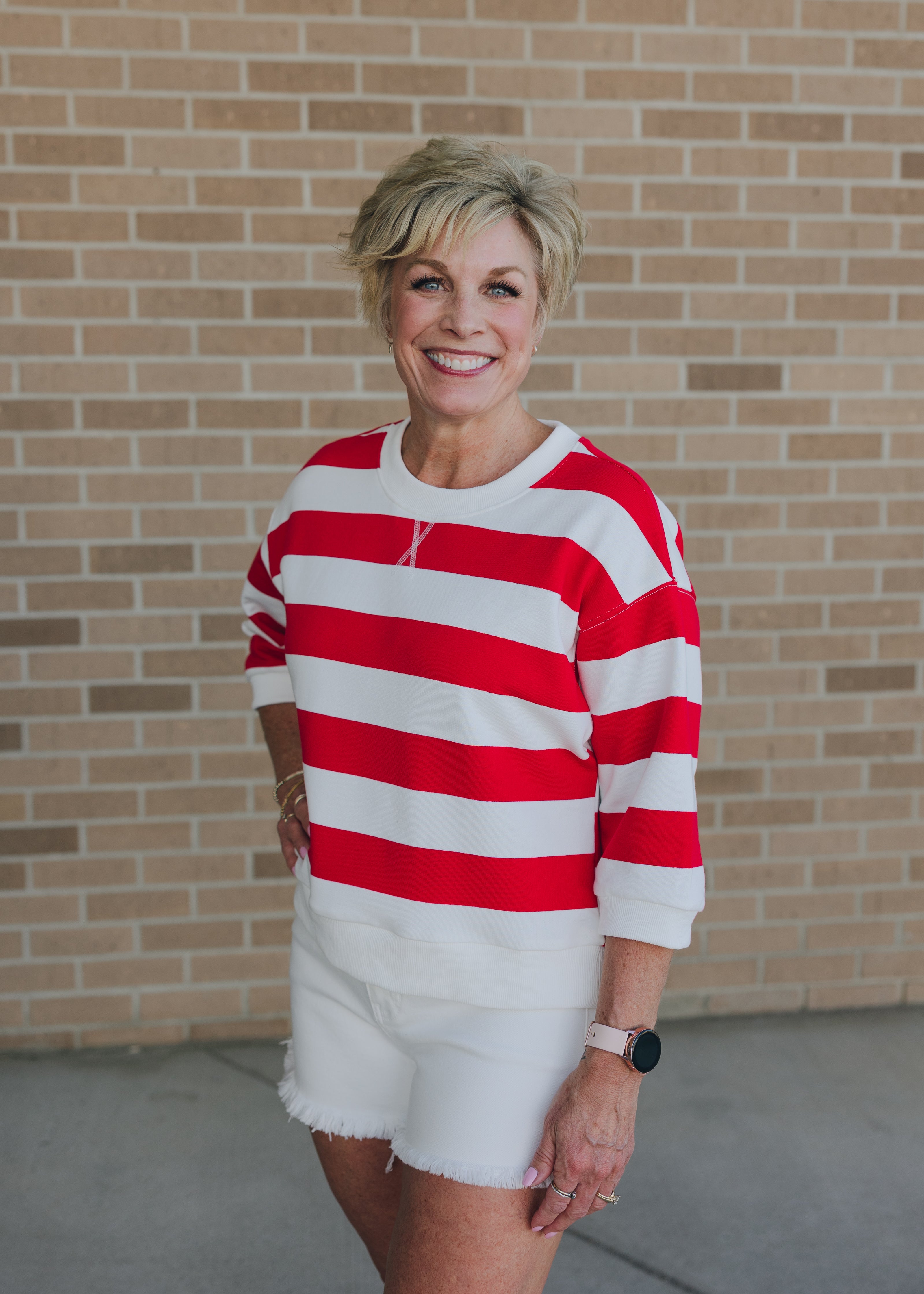 3/4 Sleeve Striped Sweatshirt