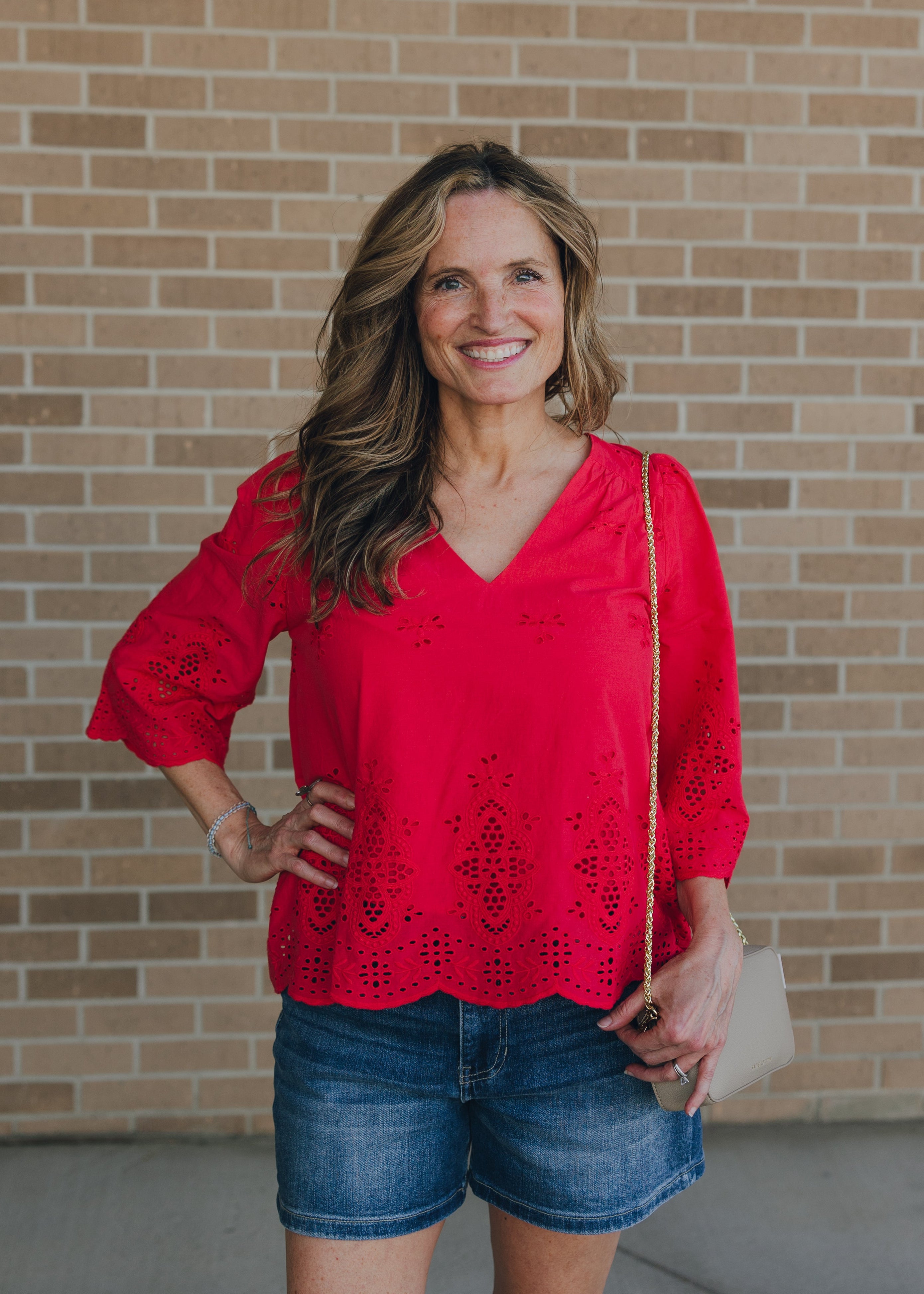 Liverpool 3/4 Sleeve Eyelet Top
