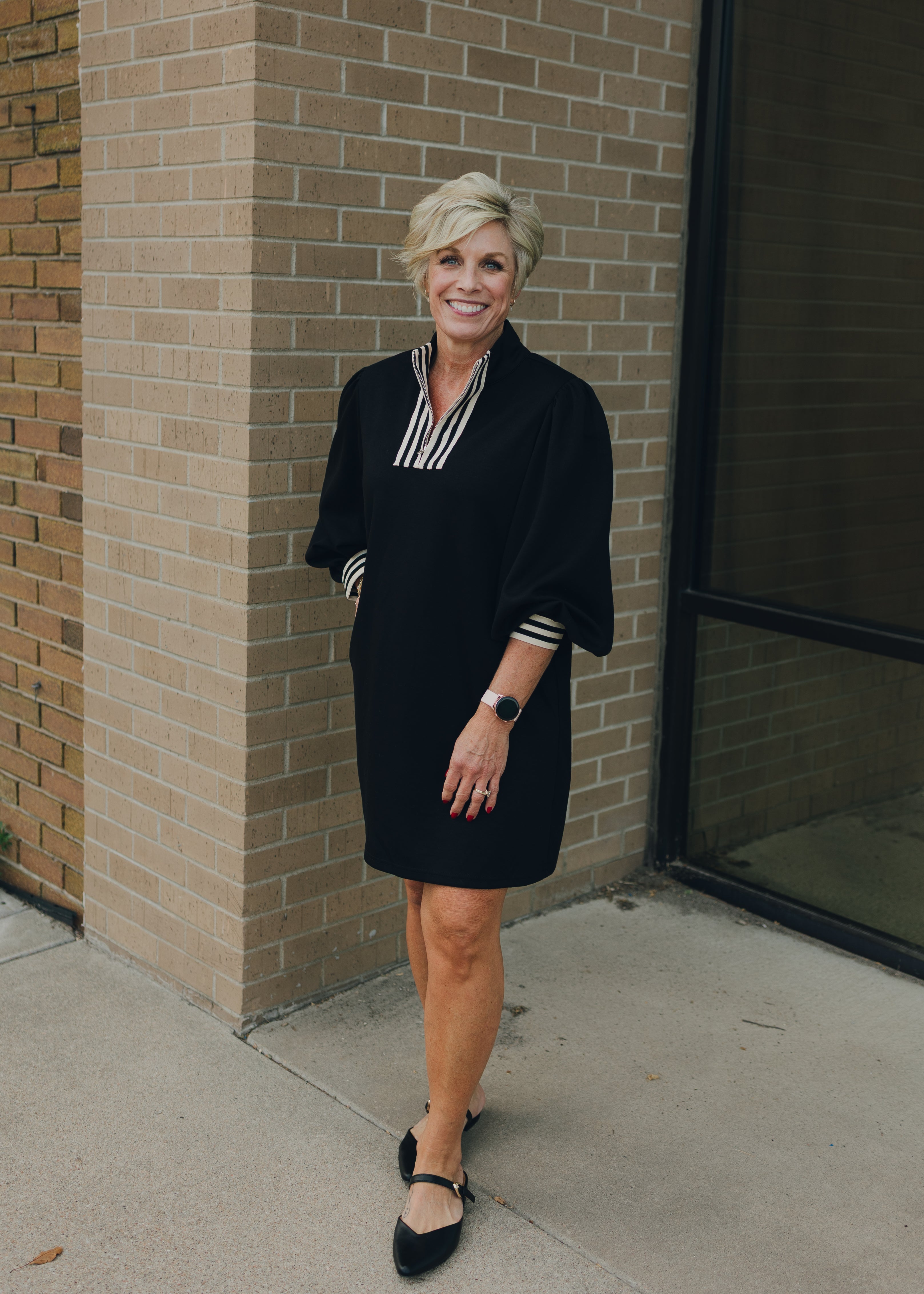 Striped Contrast Detail Zip Up Dress