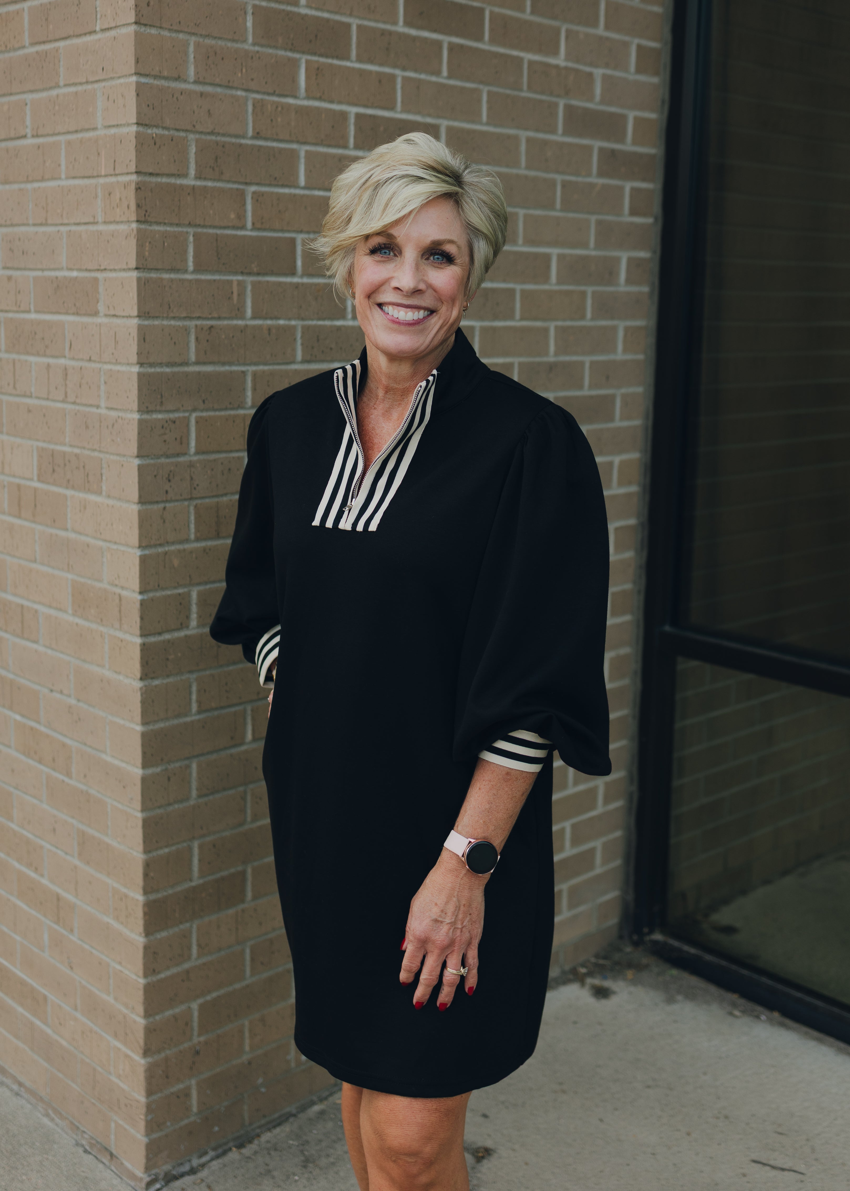 Striped Contrast Detail Zip Up Dress