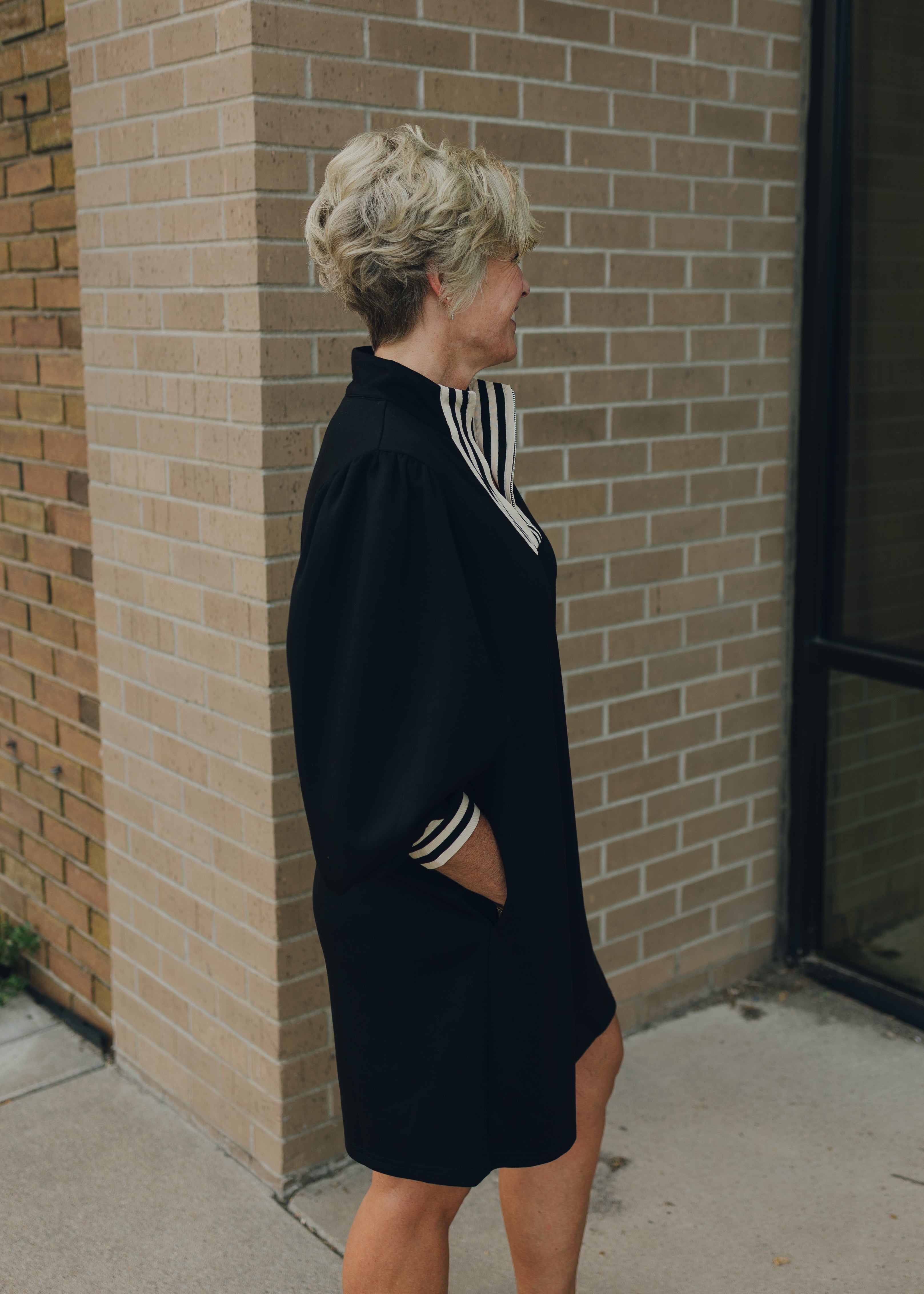 Striped Contrast Detail Zip Up Dress