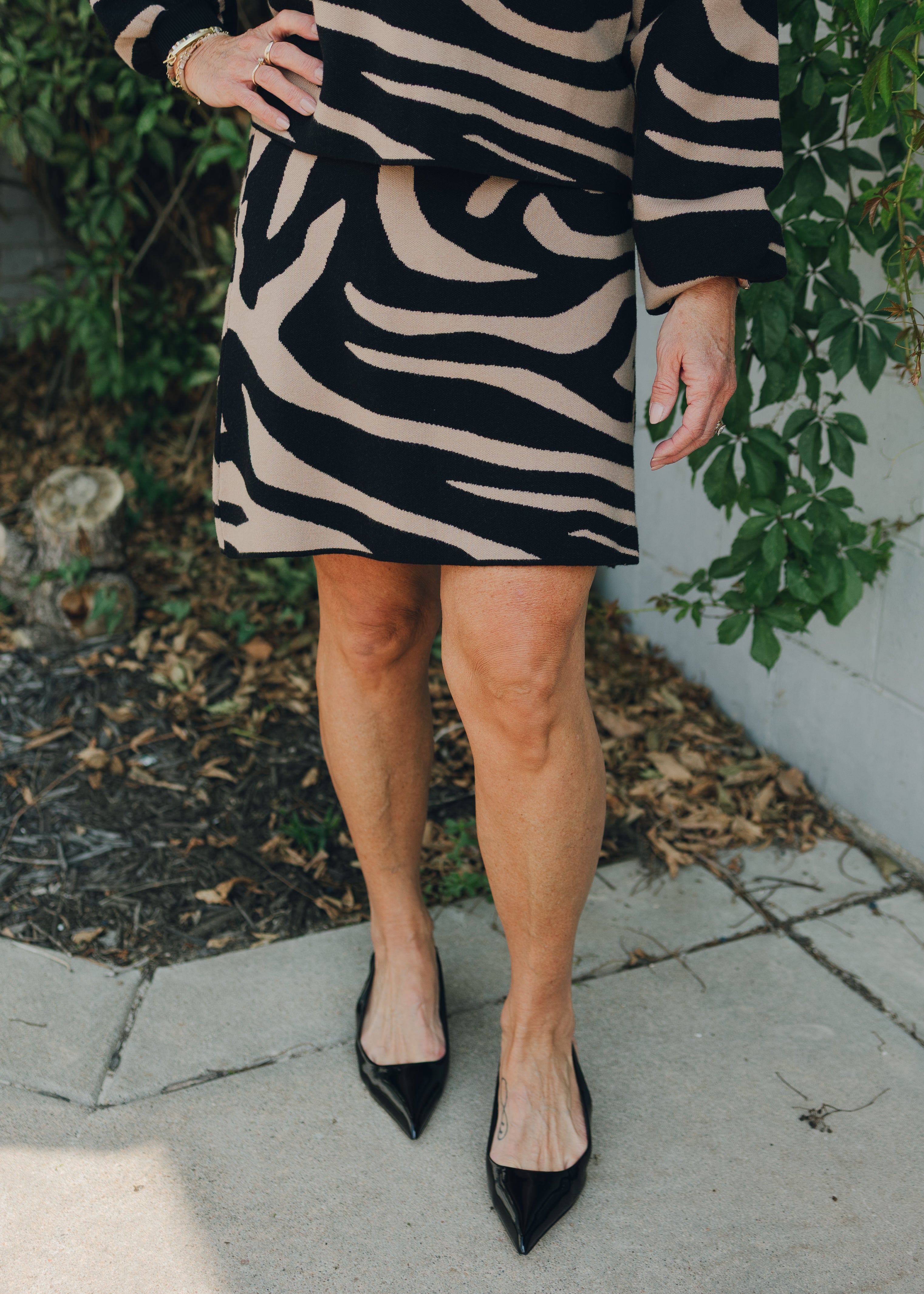 Apricot Zebra Jacquard Knit Skirt