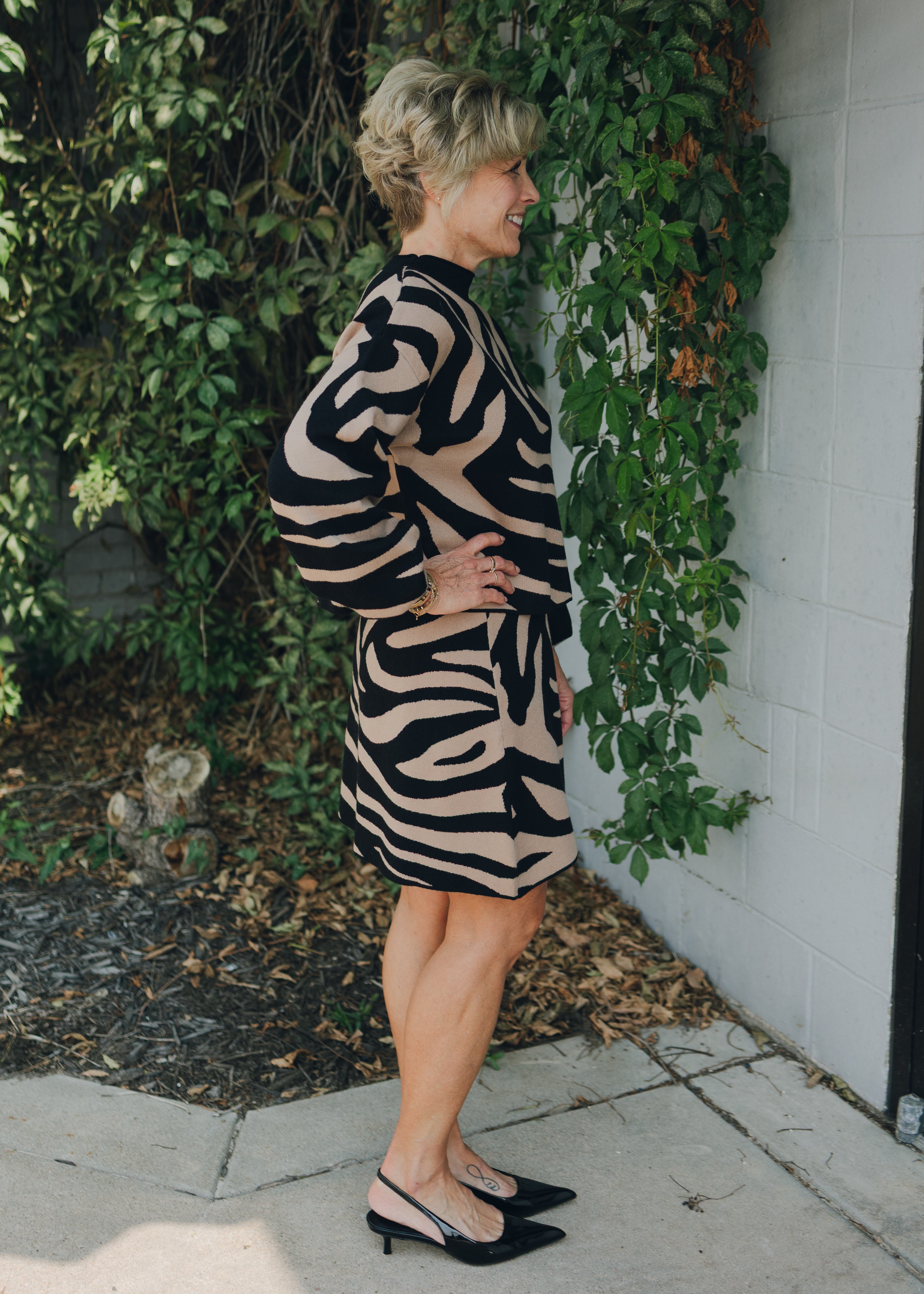 Apricot Zebra Jacquard Knit Skirt