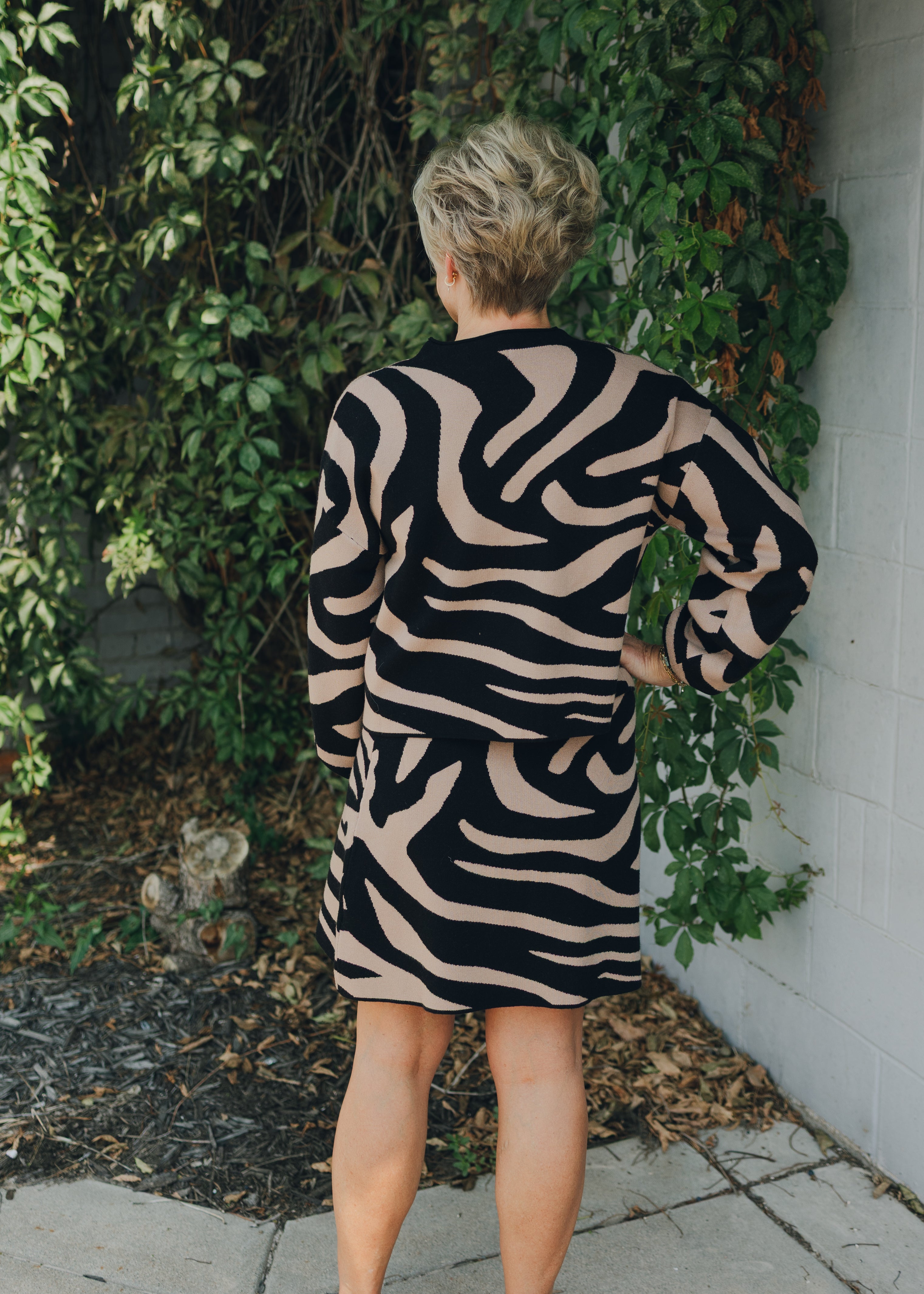 Apricot Zebra Jacquard Knit Skirt