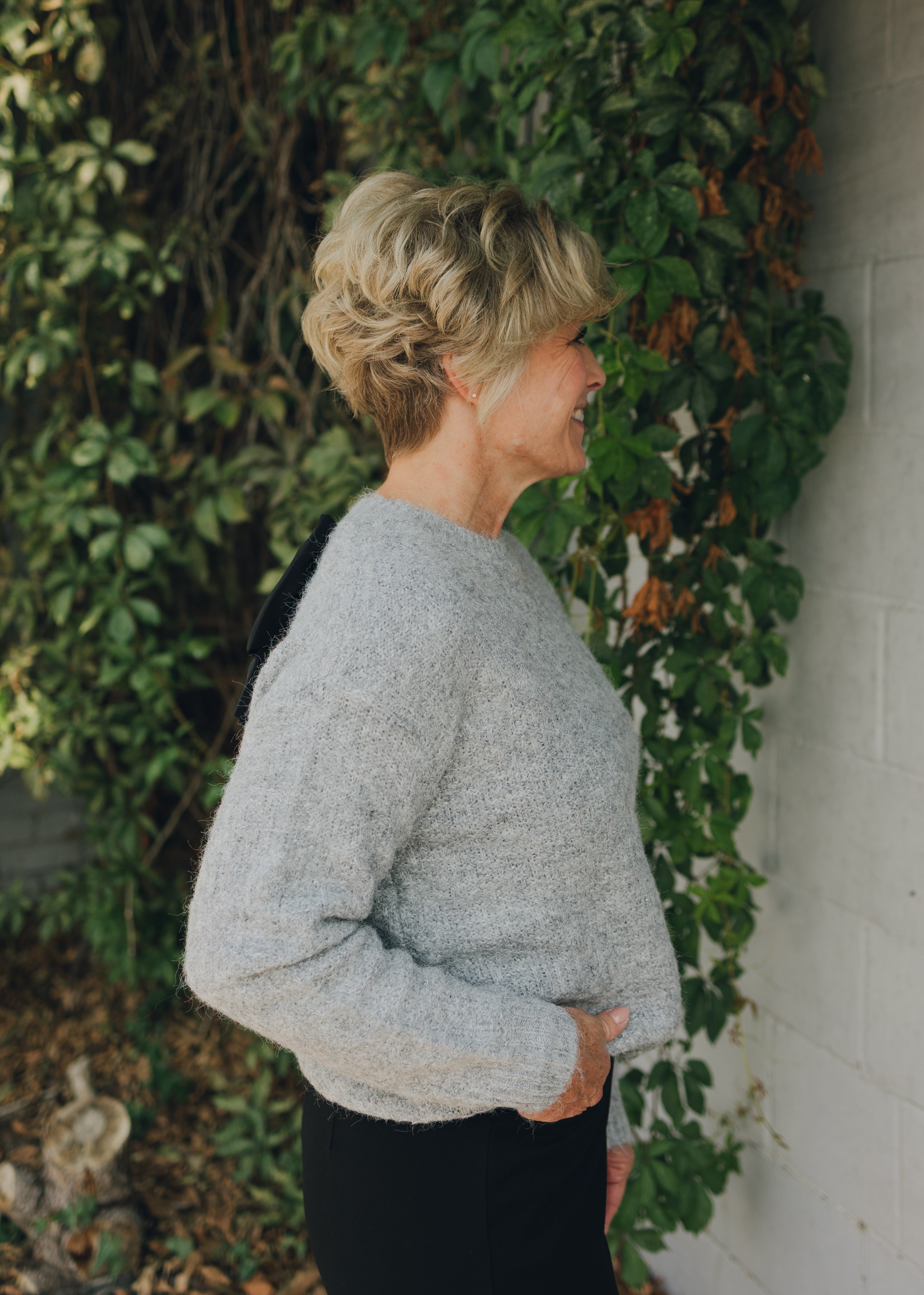 Apricot Bow Back Lurex Fuzzy Sweater