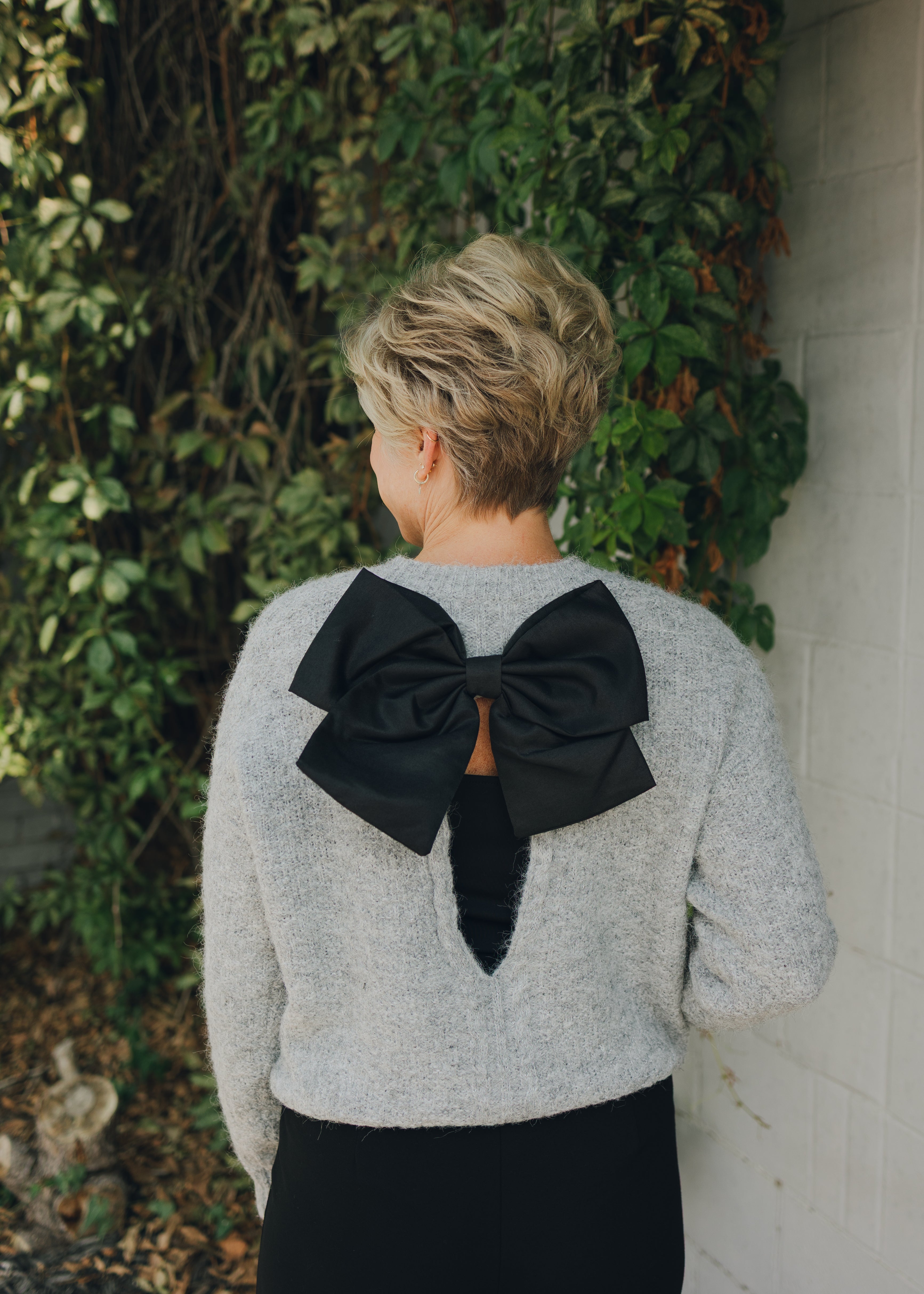 Apricot Bow Back Lurex Fuzzy Sweater