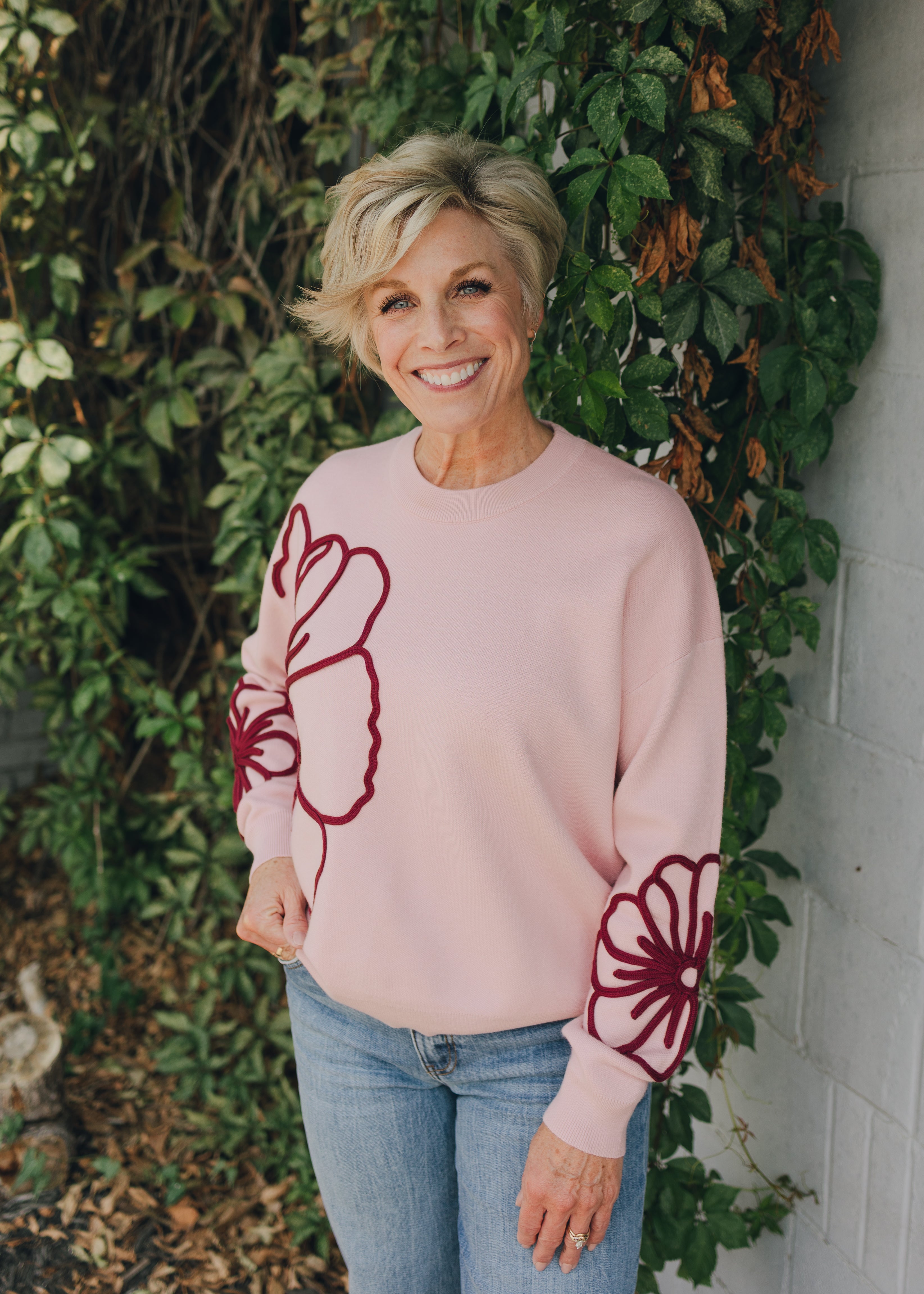 Apricot Cornelli Embroidered Big Flower Sweater