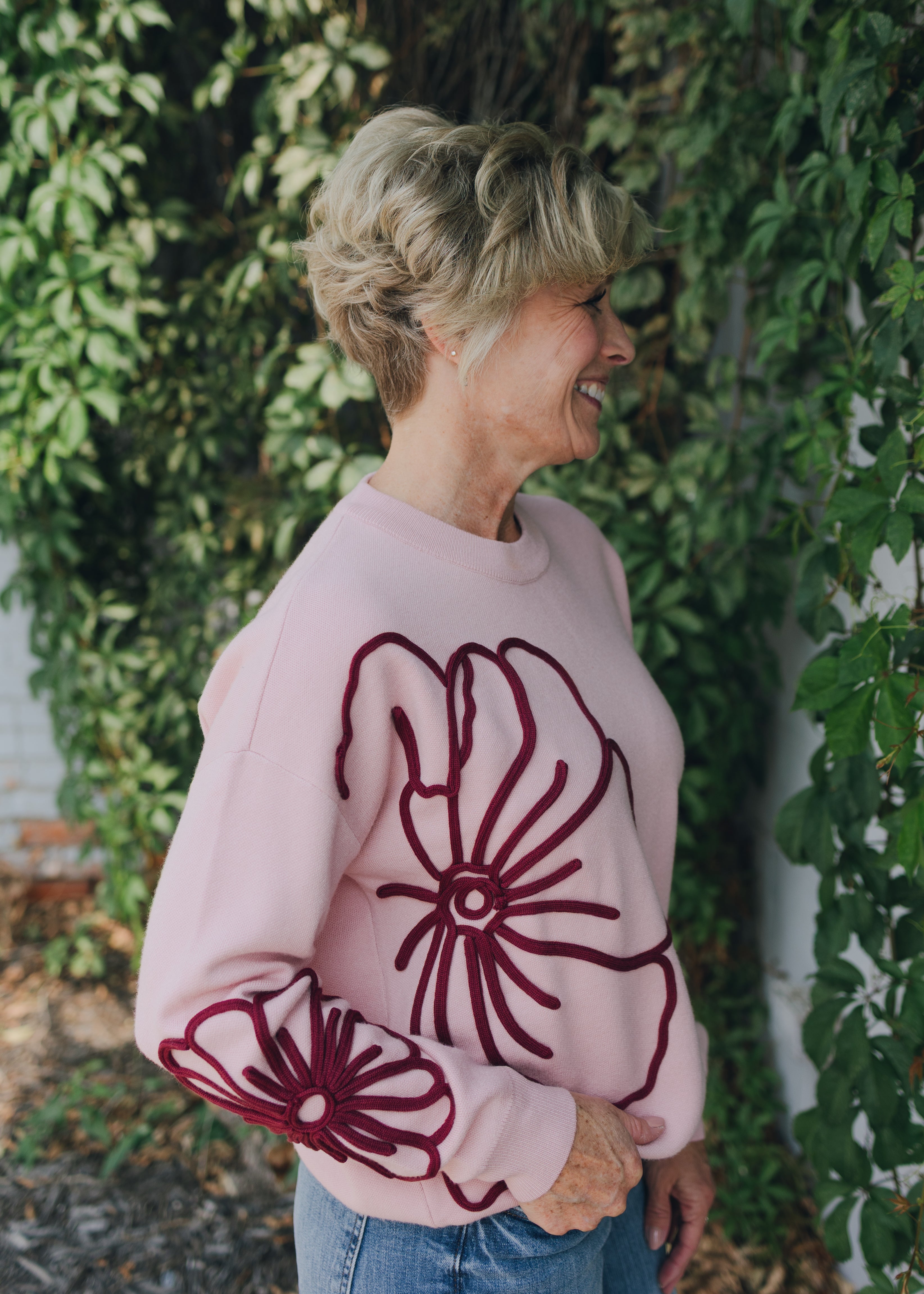 Apricot Cornelli Embroidered Big Flower Sweater