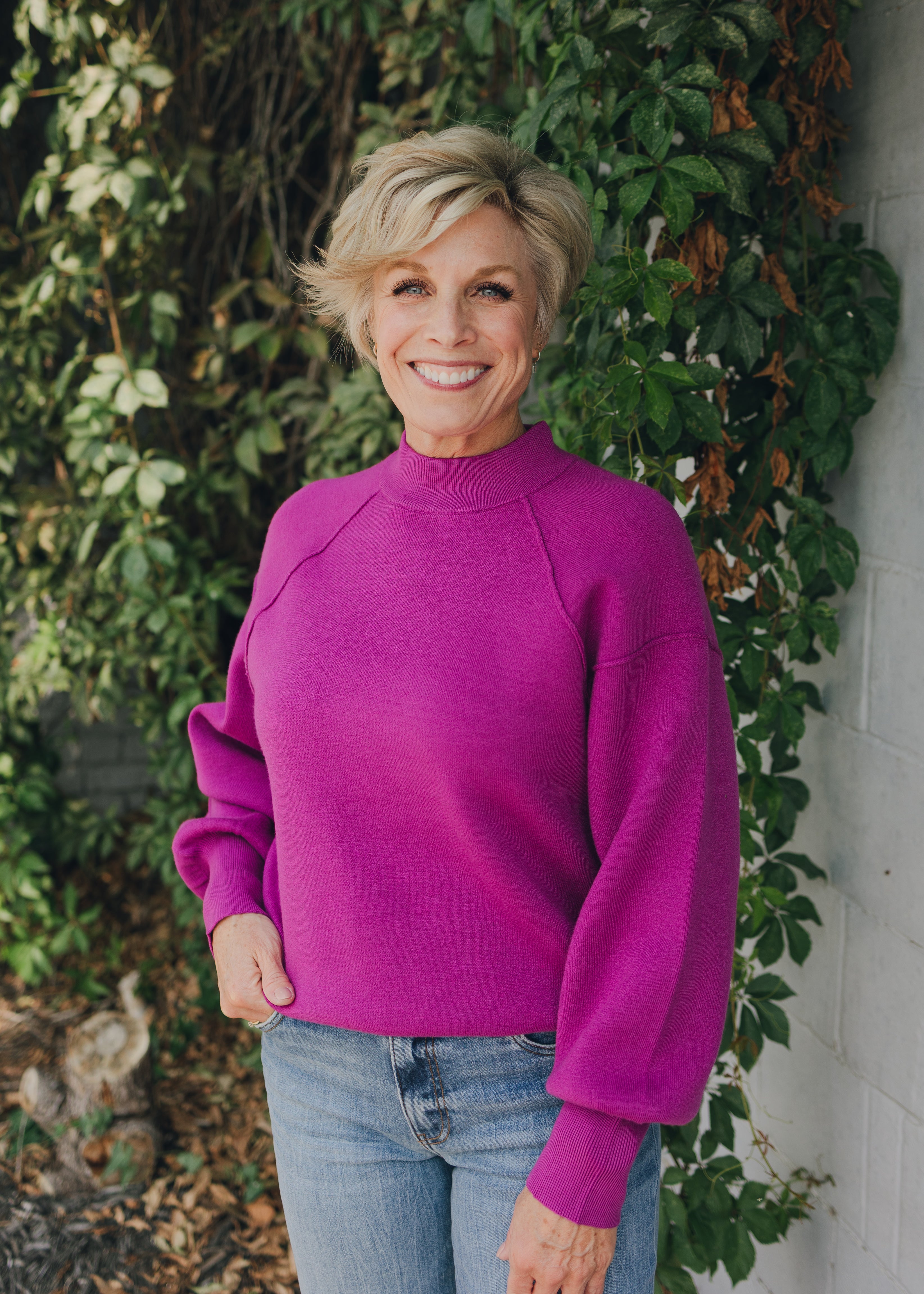 Viscose Mock Neck Exposed Seam Sweater