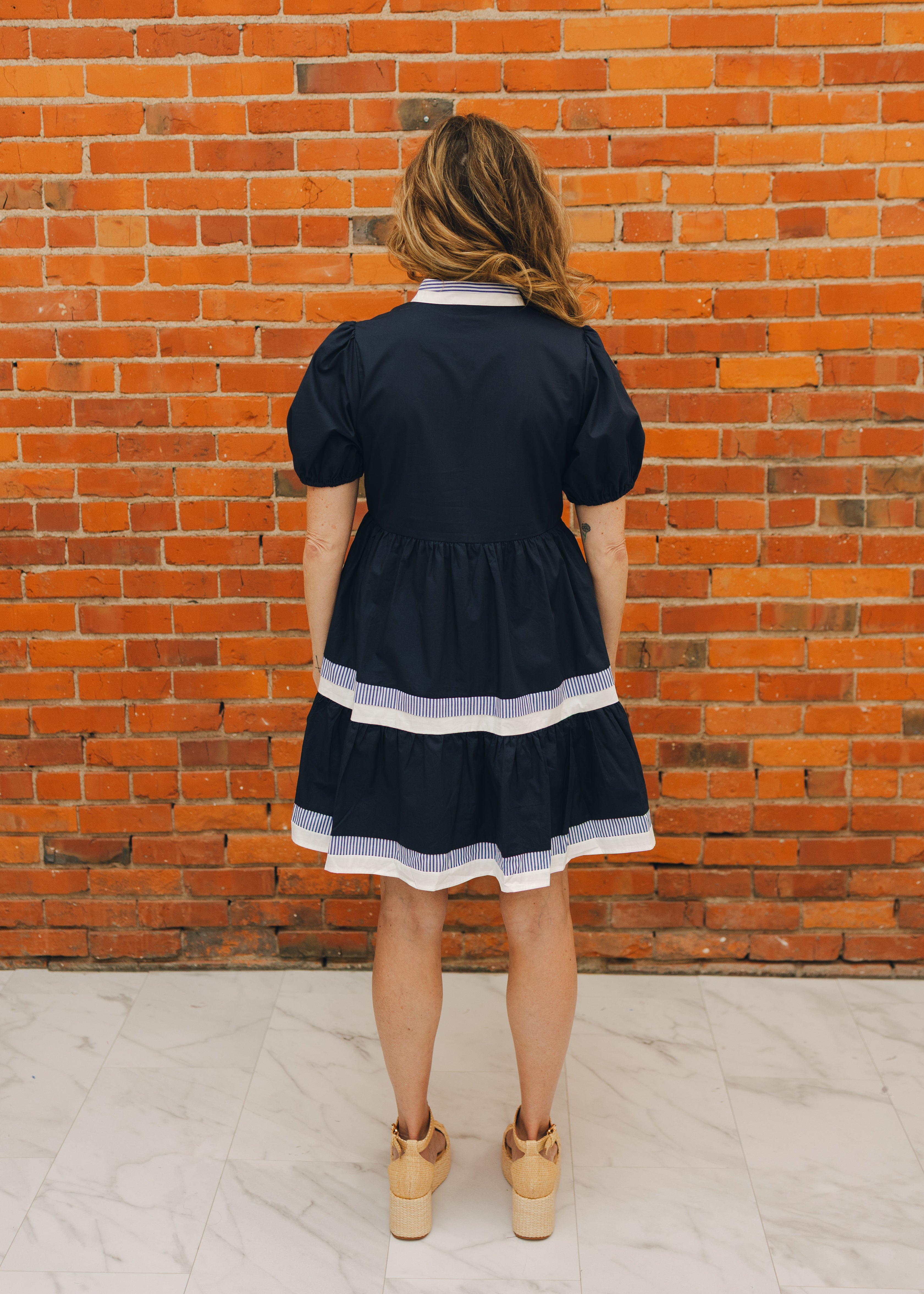 Tiered Stripe Puff Sleeve Mini Dress