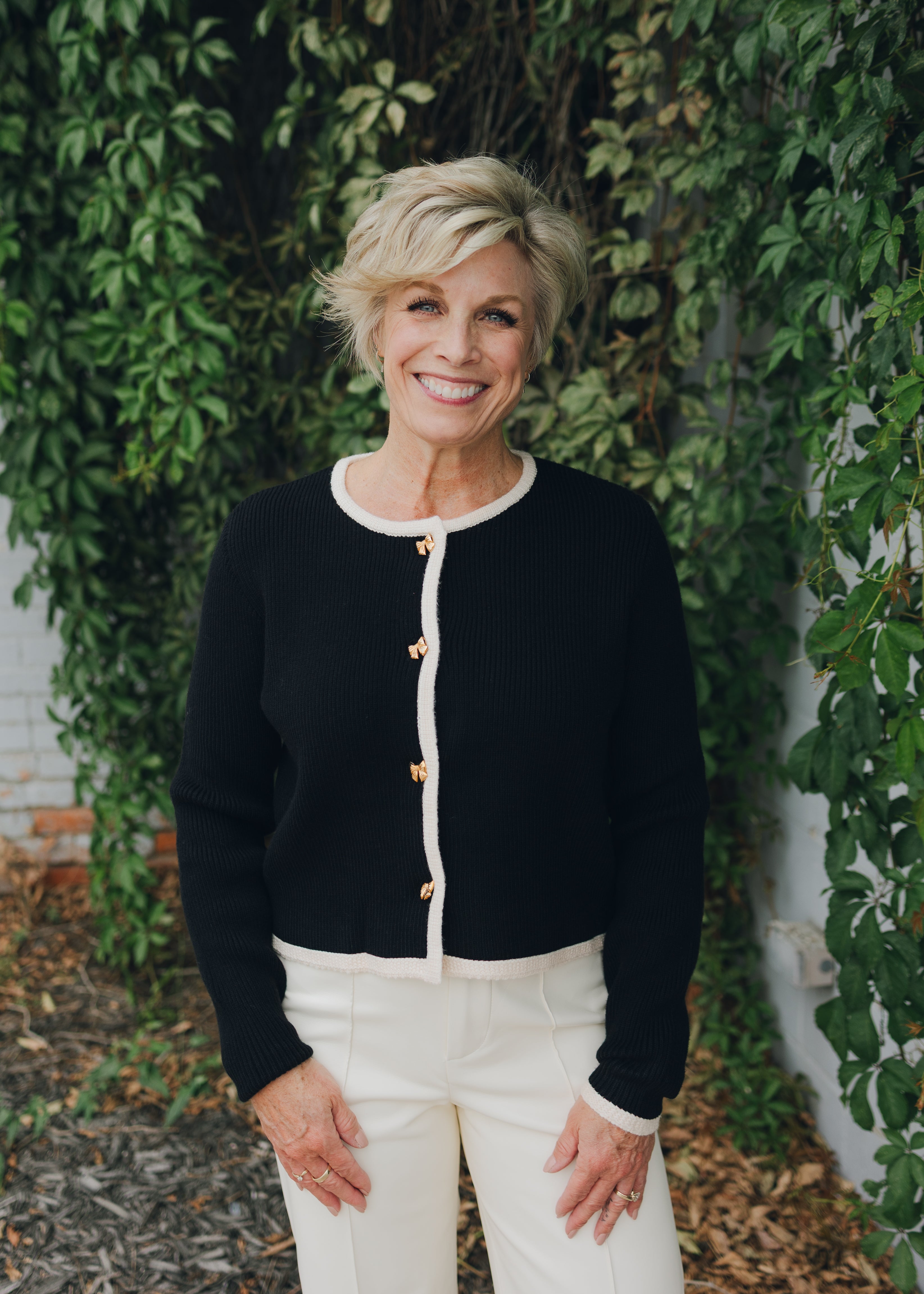 Rib Knit Bow Button Cardigan