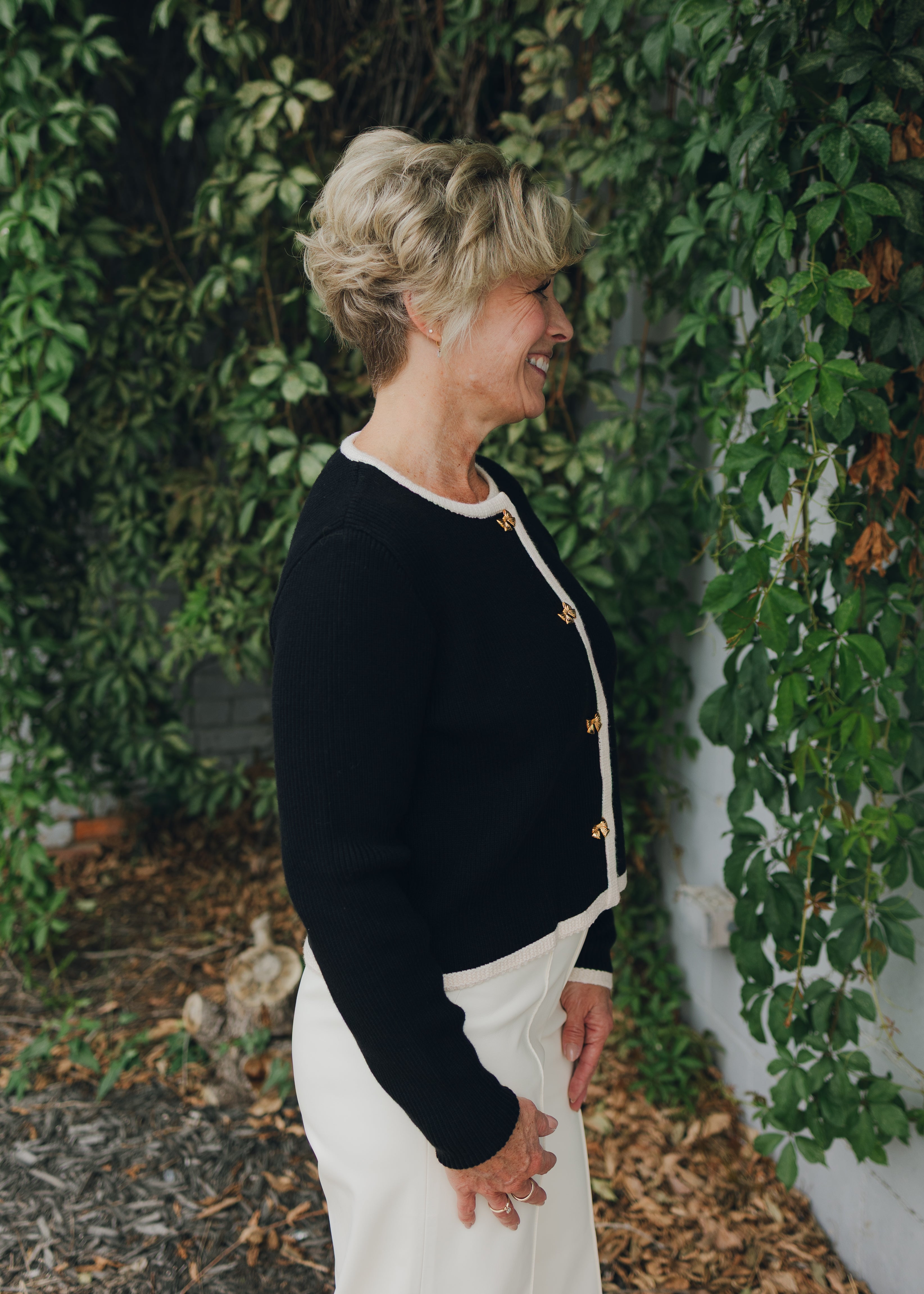 Rib Knit Bow Button Cardigan