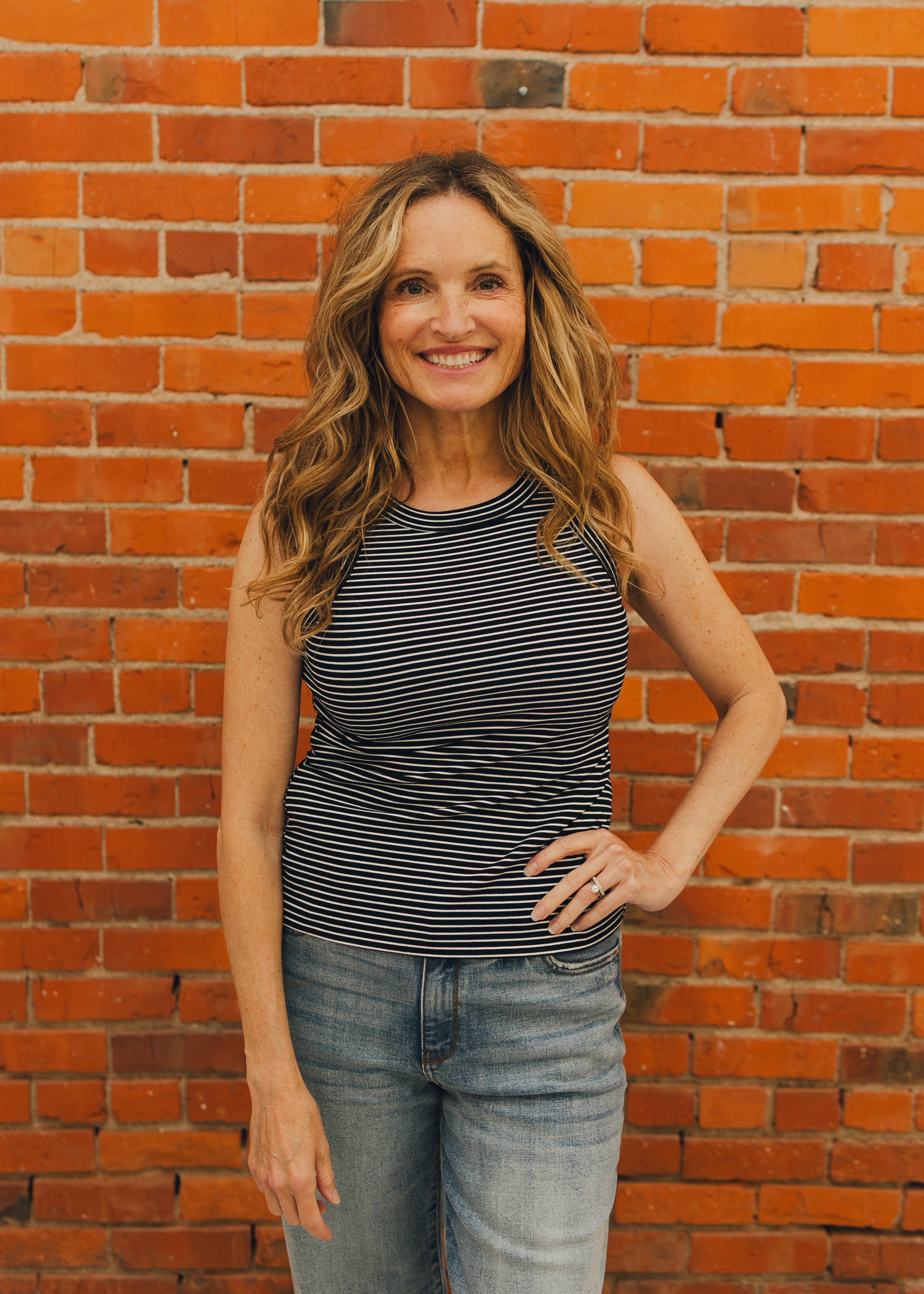 Striped Rib Knit Round Neck Tank