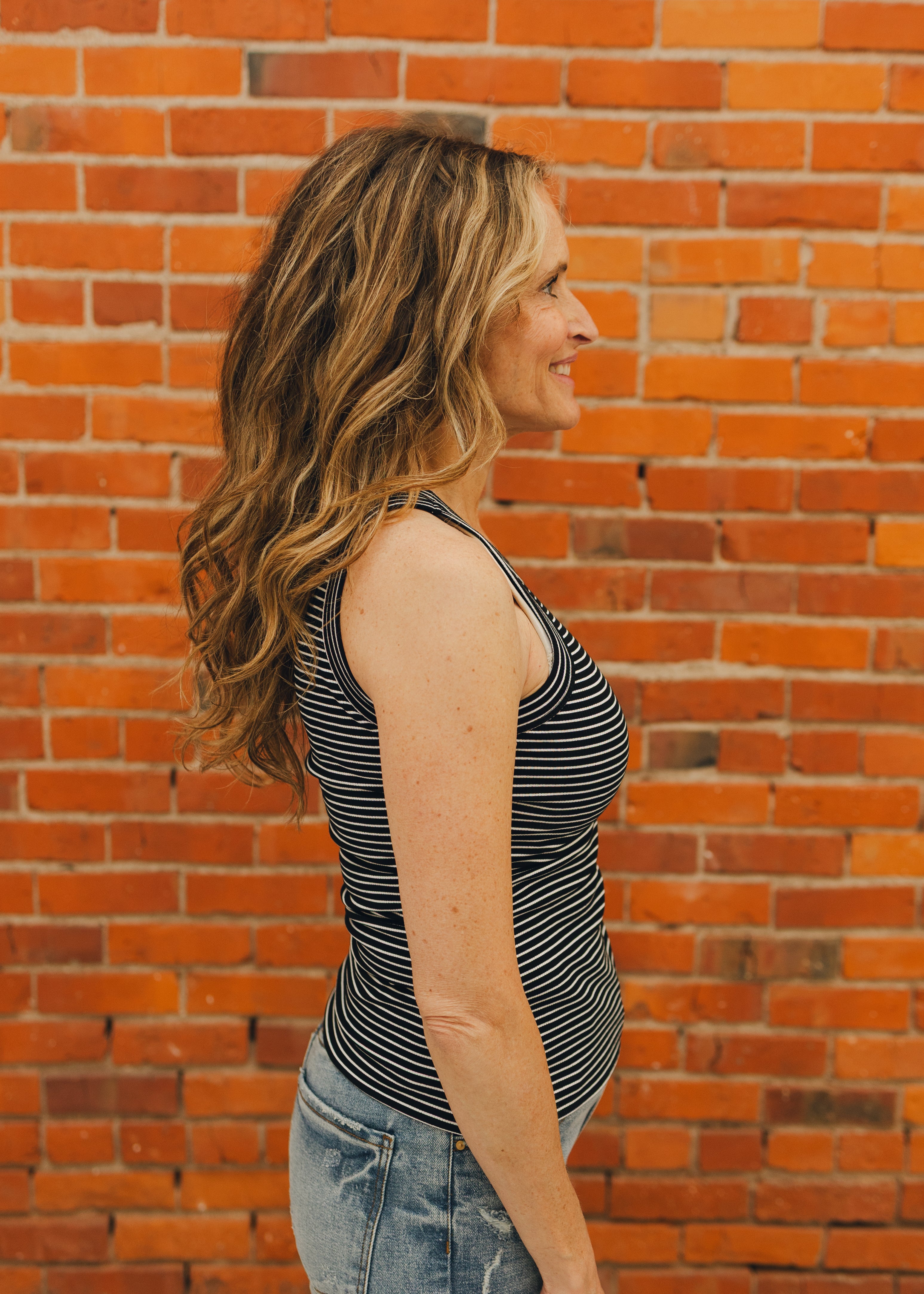 Striped Rib Knit Round Neck Tank