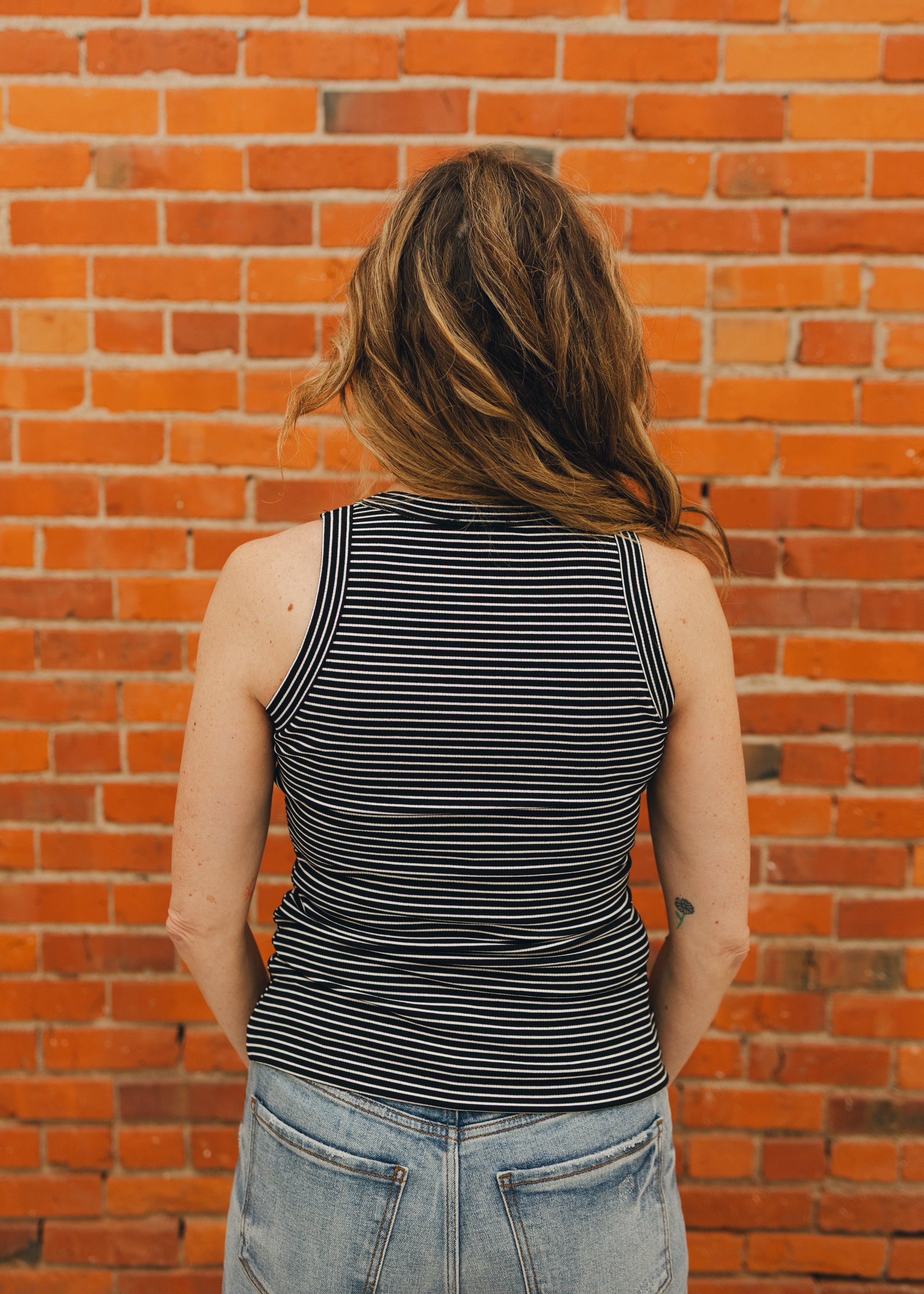 Striped Rib Knit Round Neck Tank