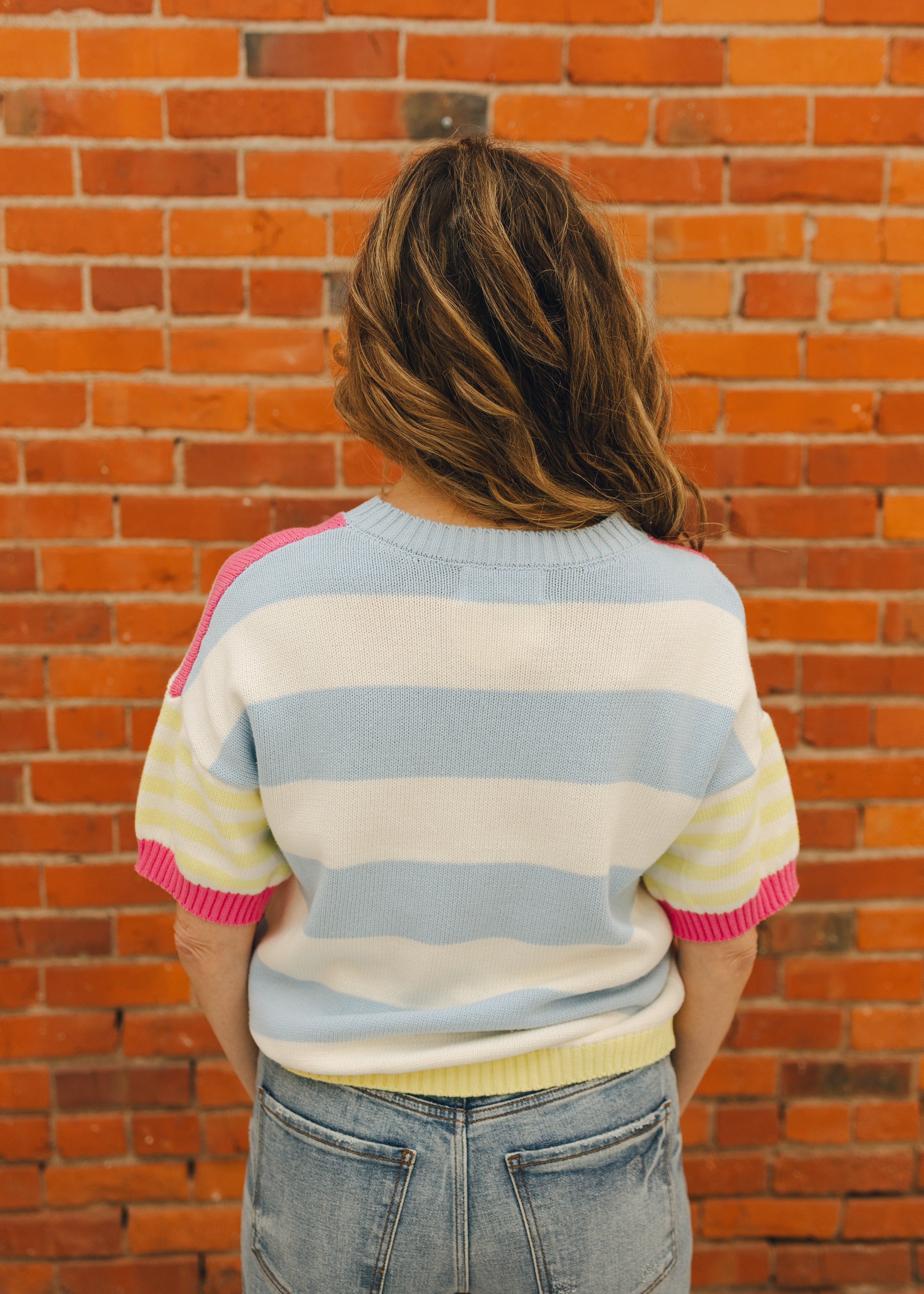 Multi Stripe Short Sleeve Sweater