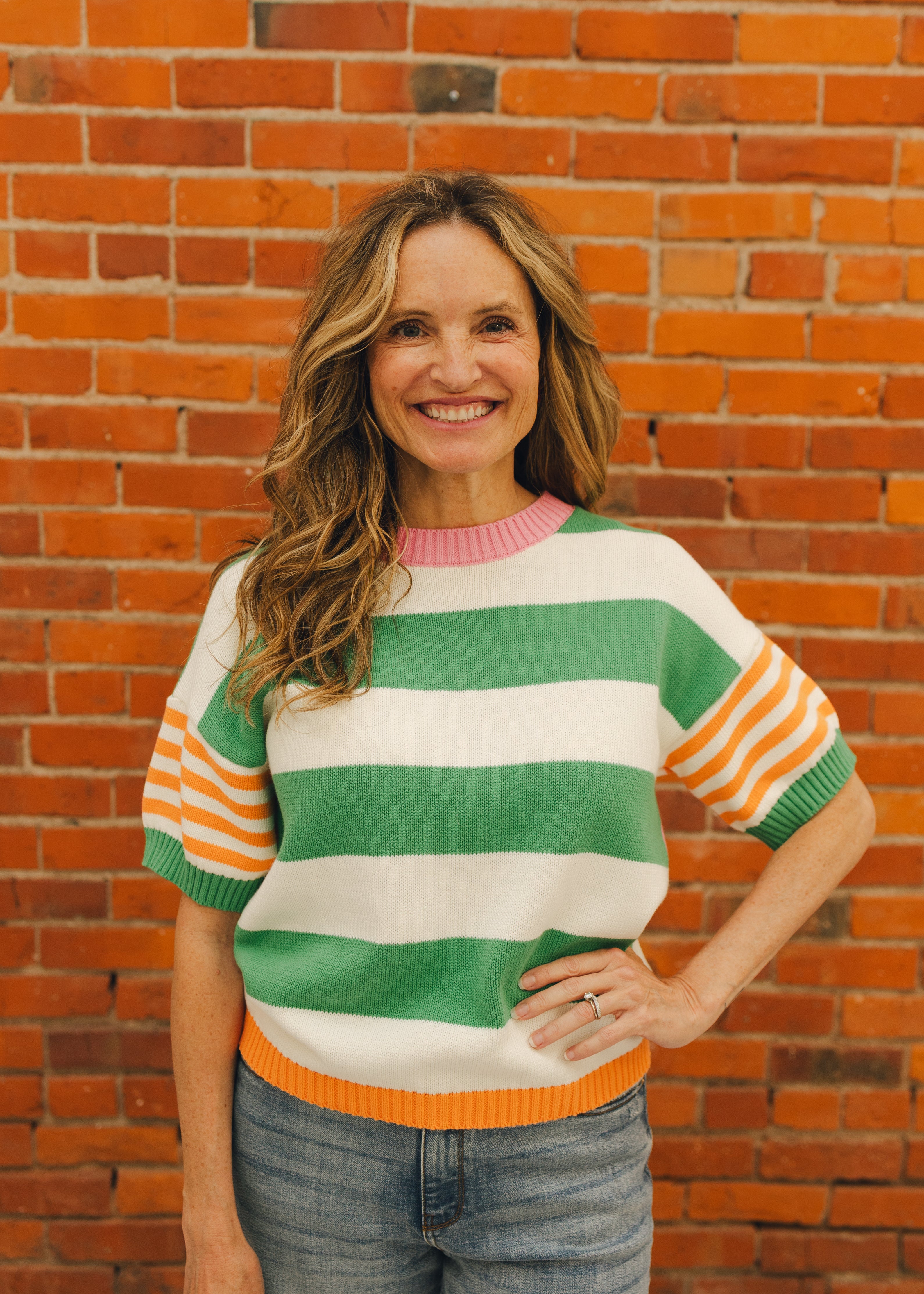 Multi Stripe Short Sleeve Sweater