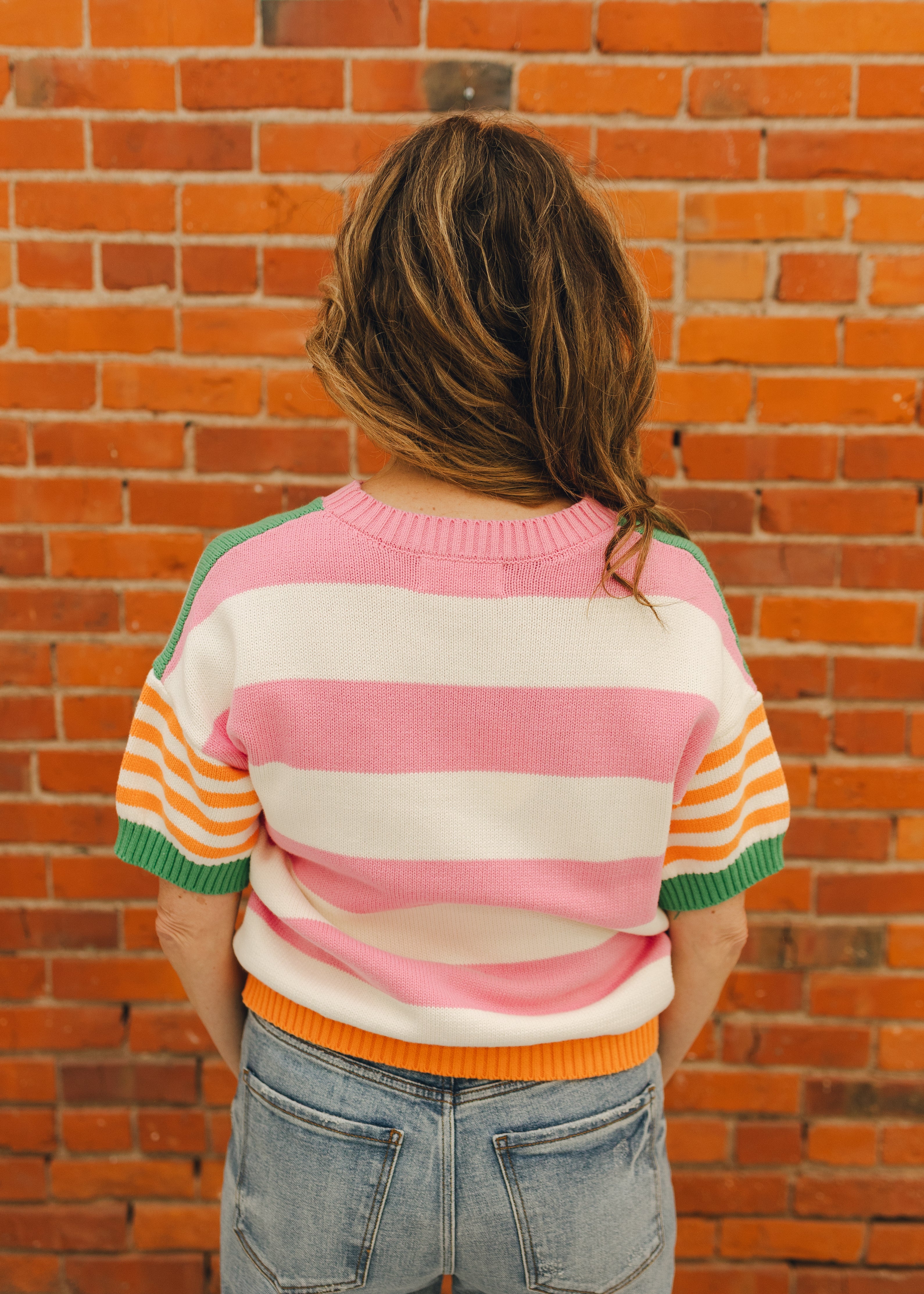 Multi Stripe Short Sleeve Sweater