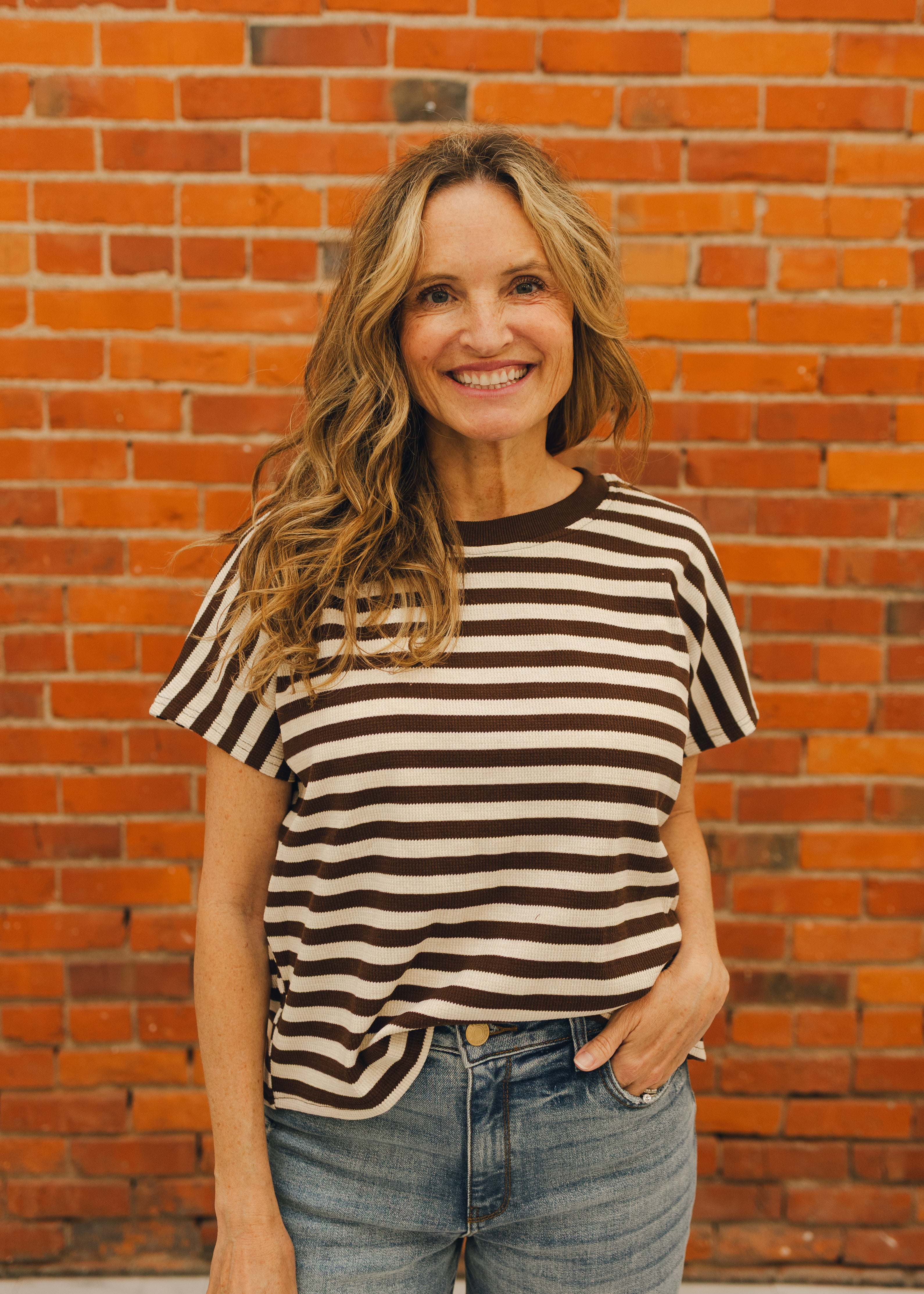 Round Neck Knit Striped Top