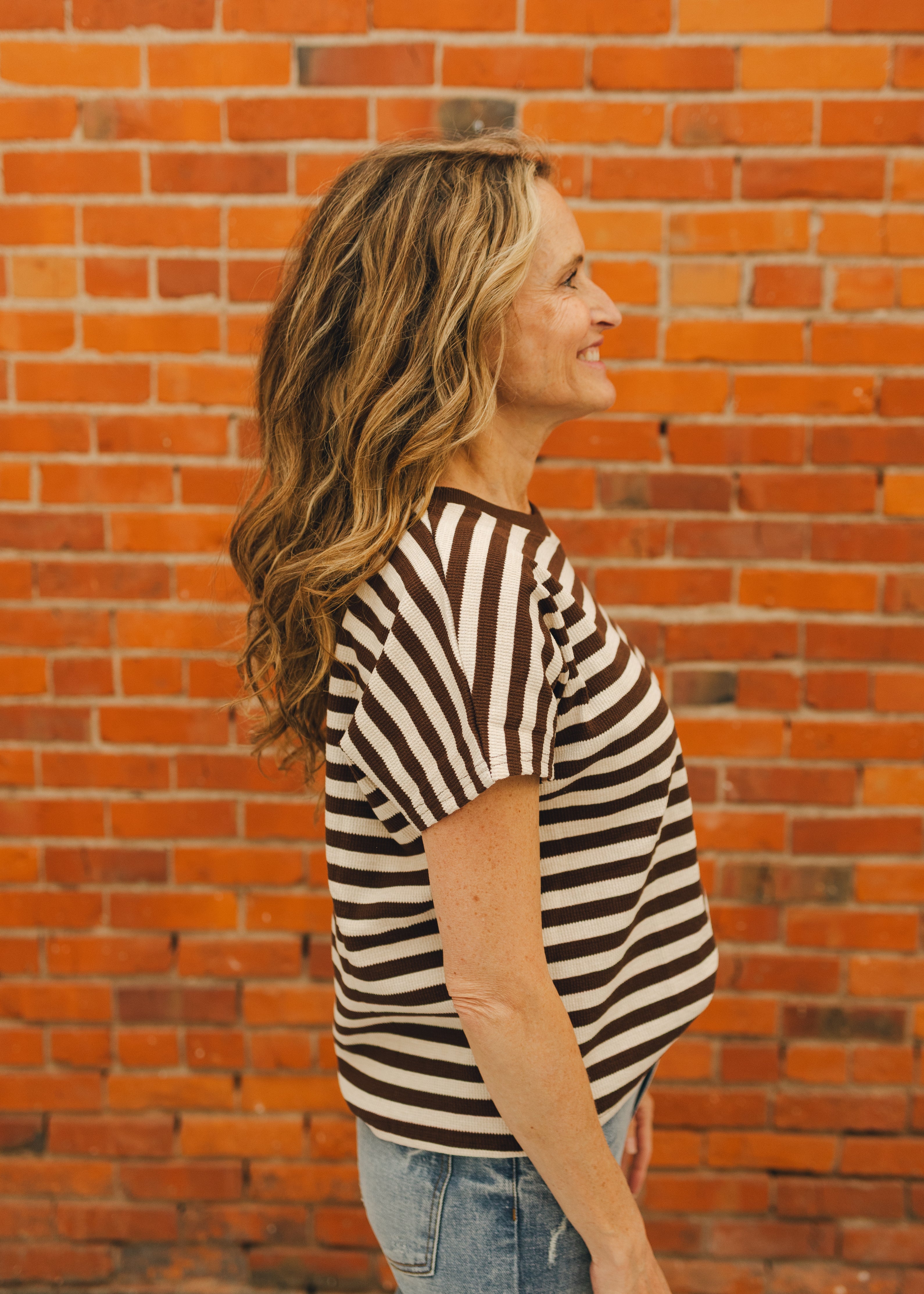 Round Neck Knit Striped Top