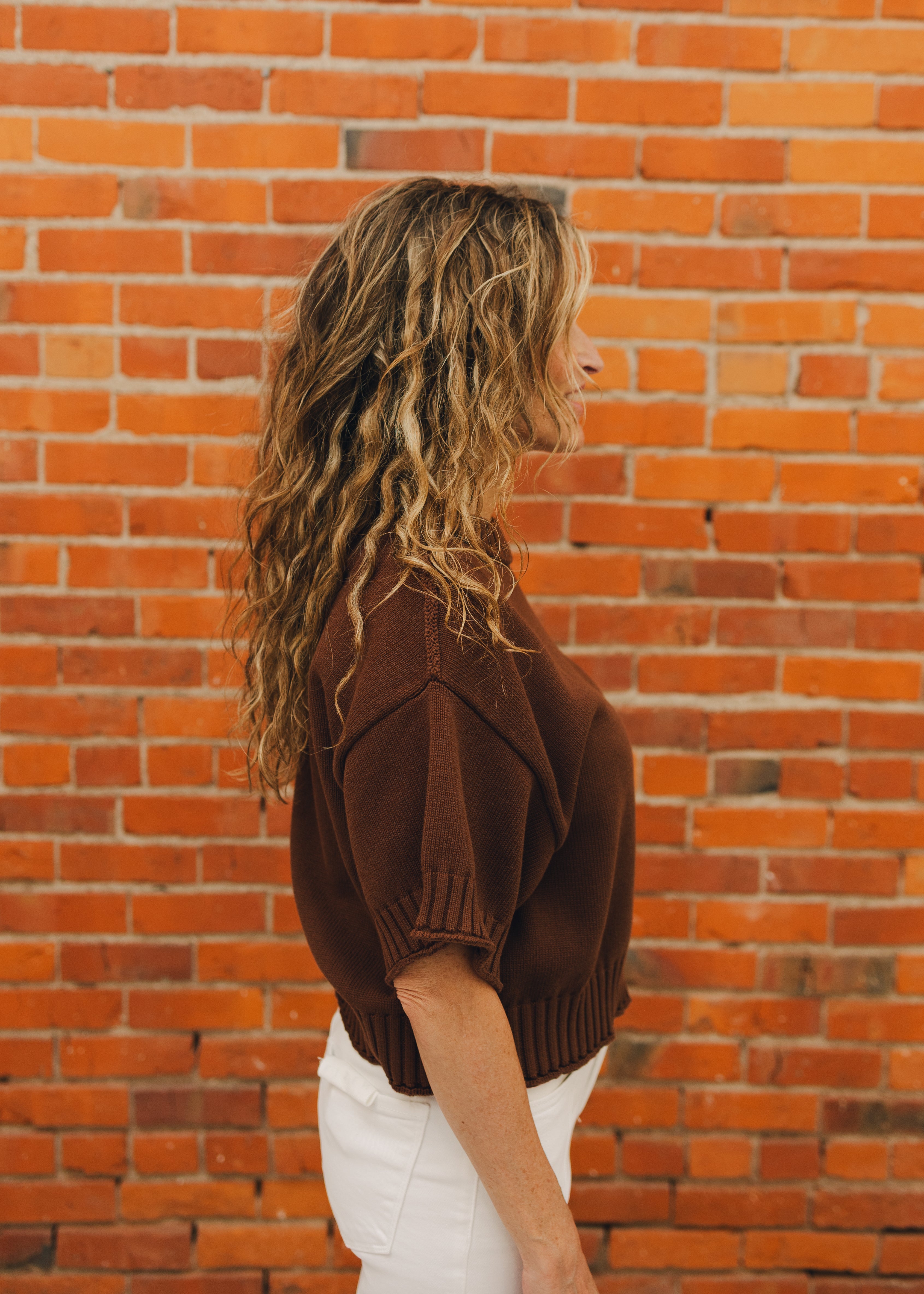 Drop Shoulder Short Sleeve Sweater
