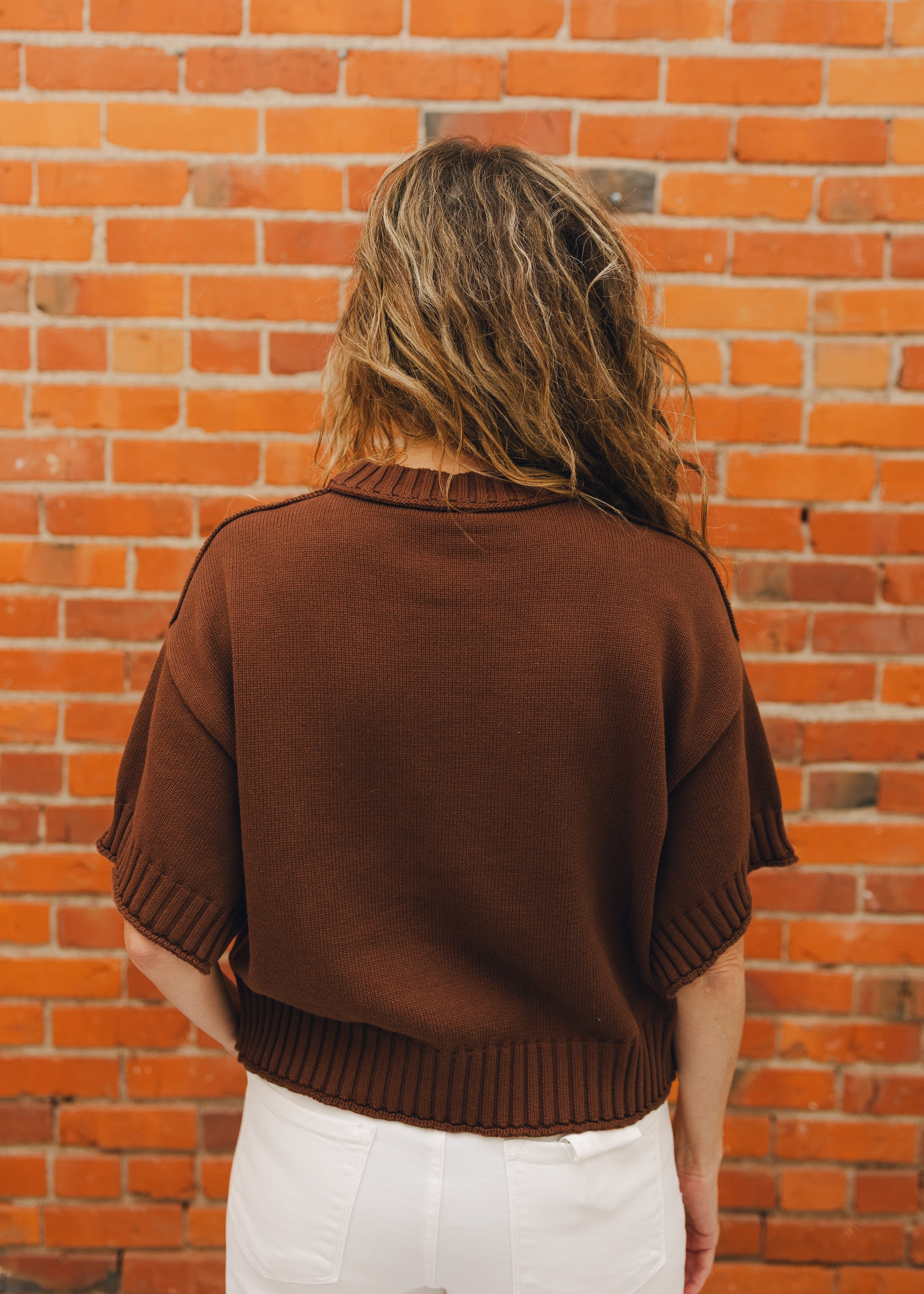 Drop Shoulder Short Sleeve Sweater