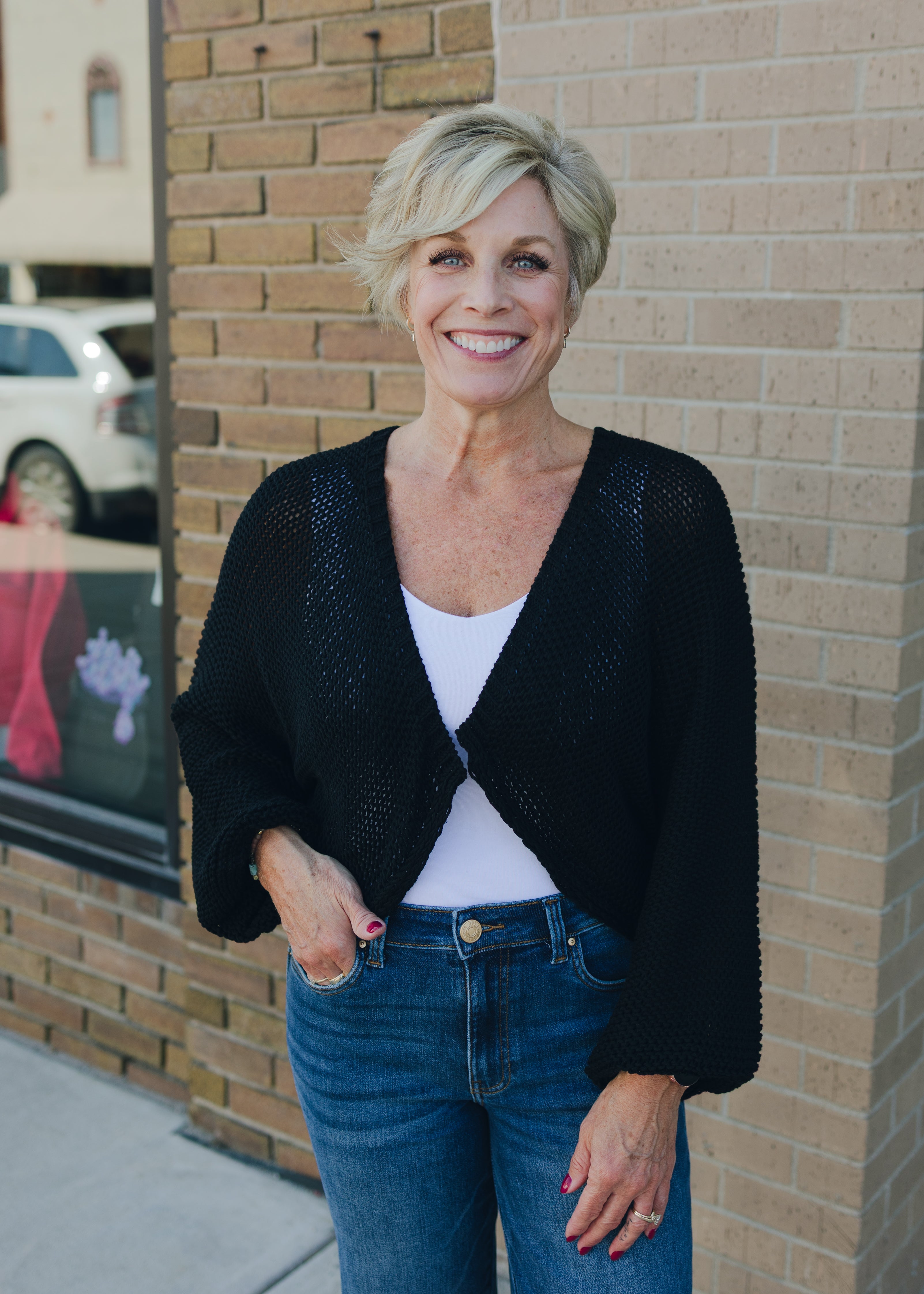 Knit Sweater Open Cardigan - Black